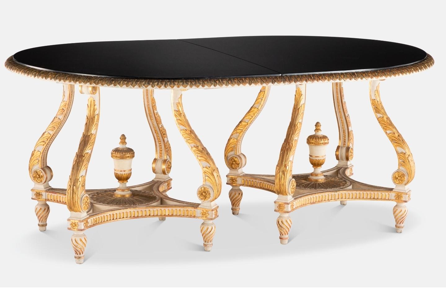 Carved French Maison Jansen Paris Louis XVI Double Pedestal Dining Table with Leaves For Sale