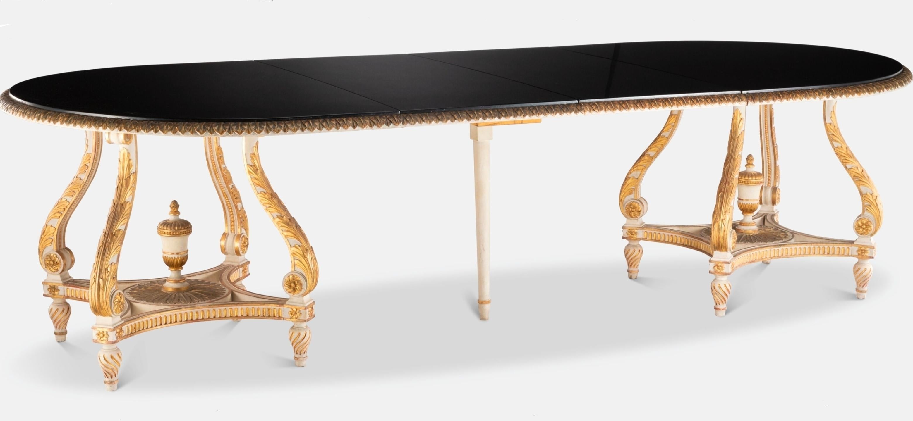 Paint French Maison Jansen Paris Louis XVI Double Pedestal Dining Table with Leaves For Sale