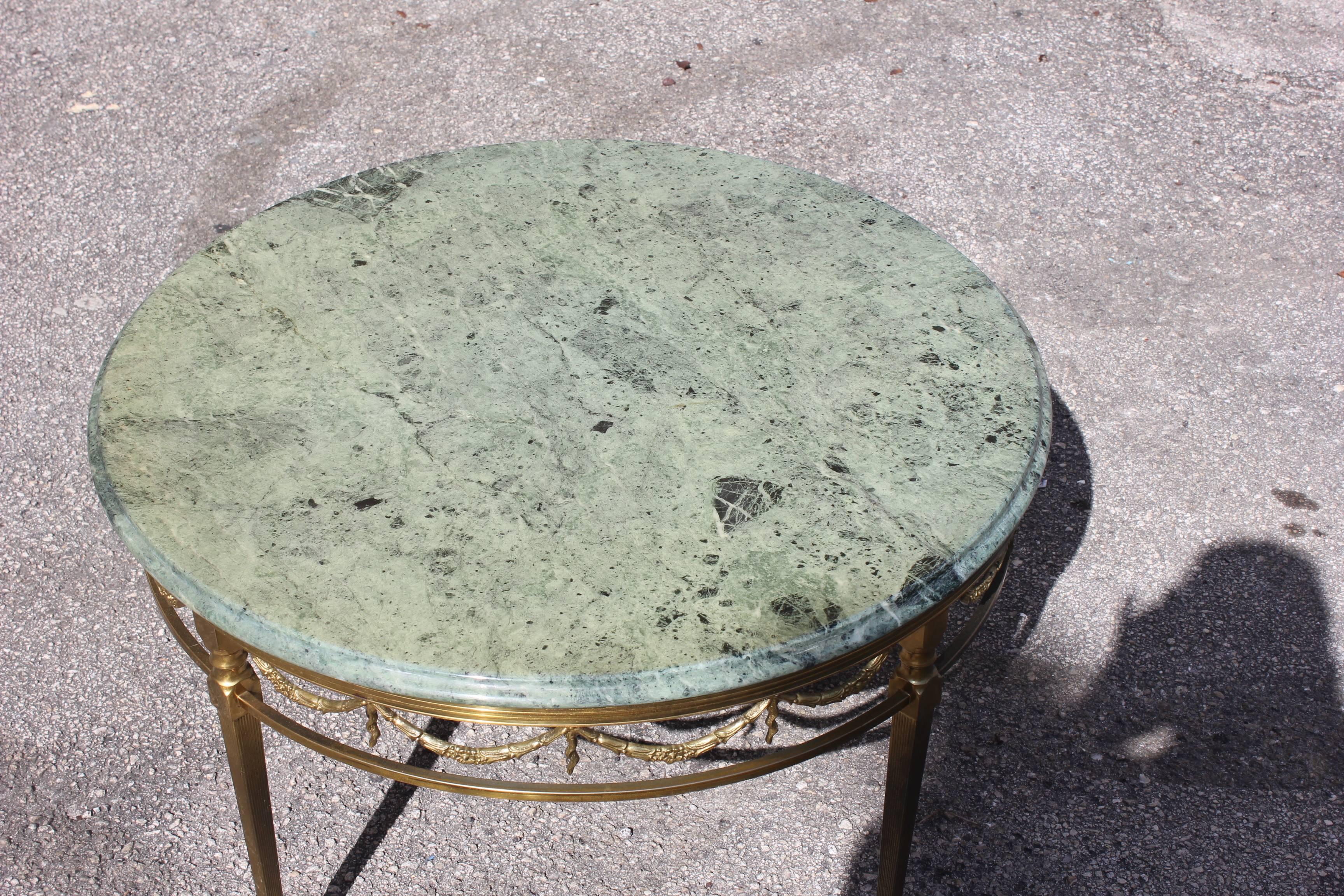 Mid-20th Century French Maison Jansen Round Coffee Table Bronze with Marble Top, circa 1940s