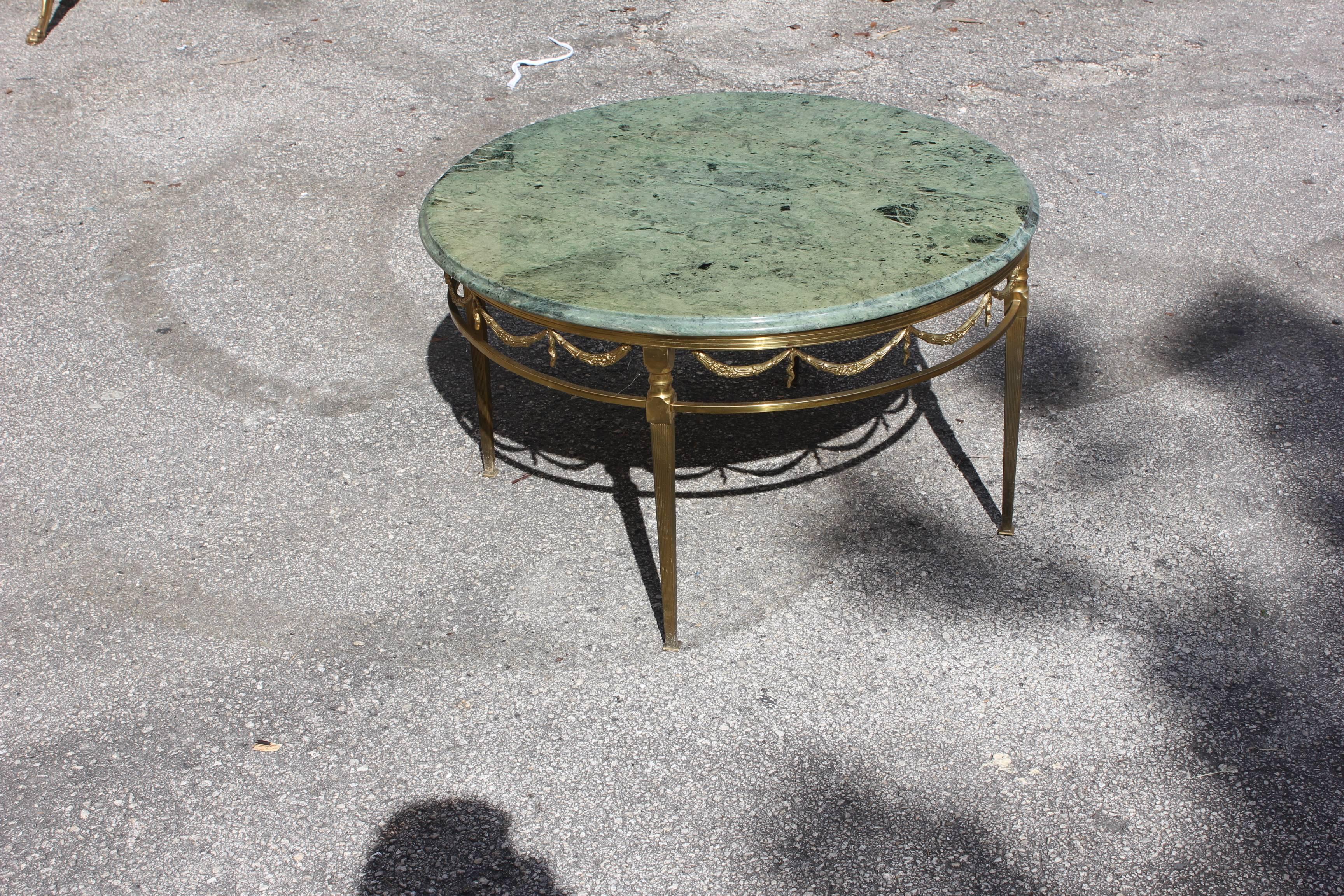 French Maison Jansen Round Coffee Table Bronze with Marble Top, circa 1940s 1