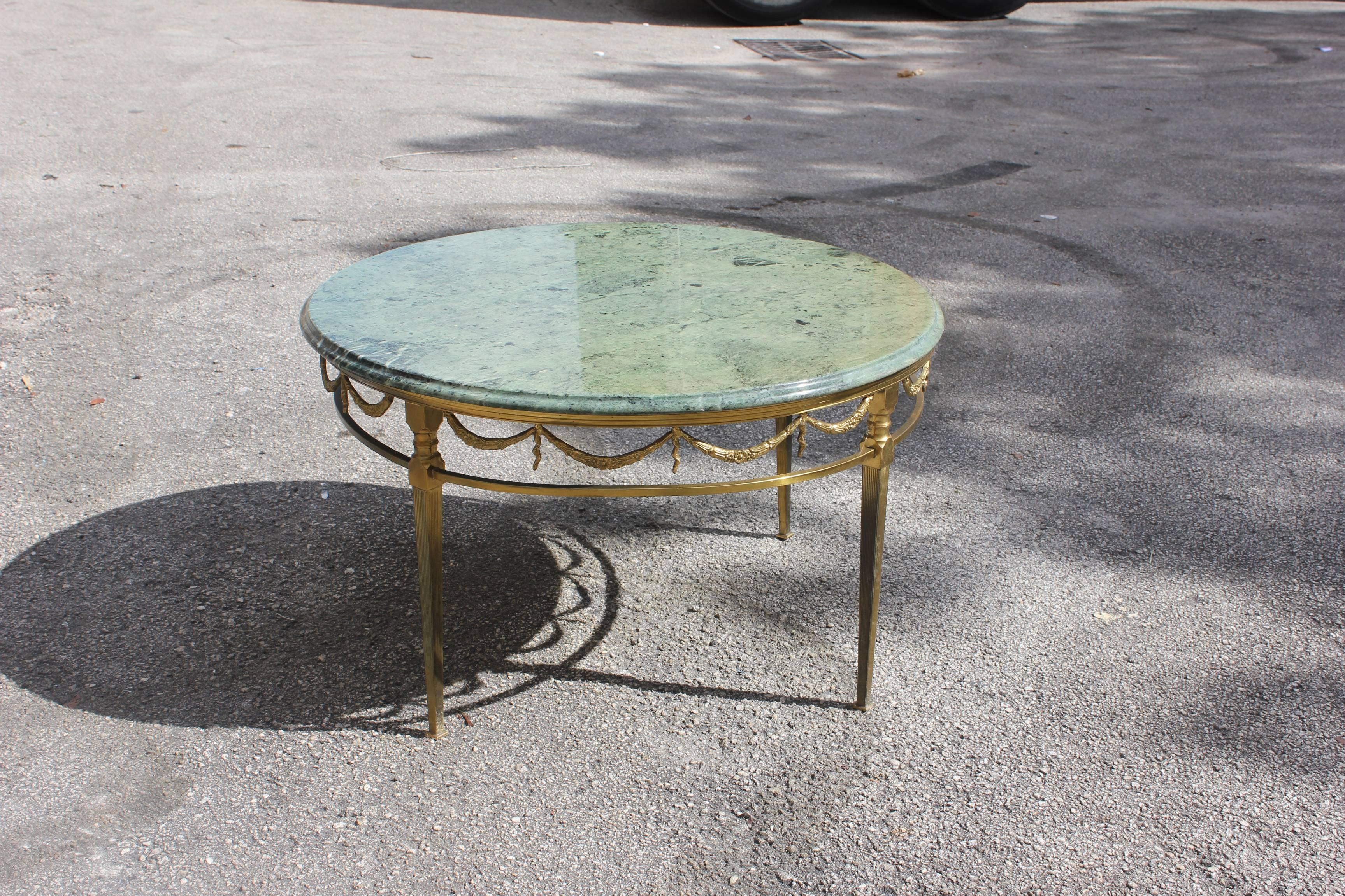 French Maison Jansen Round Coffee Table Bronze with Marble Top, circa 1940s 3