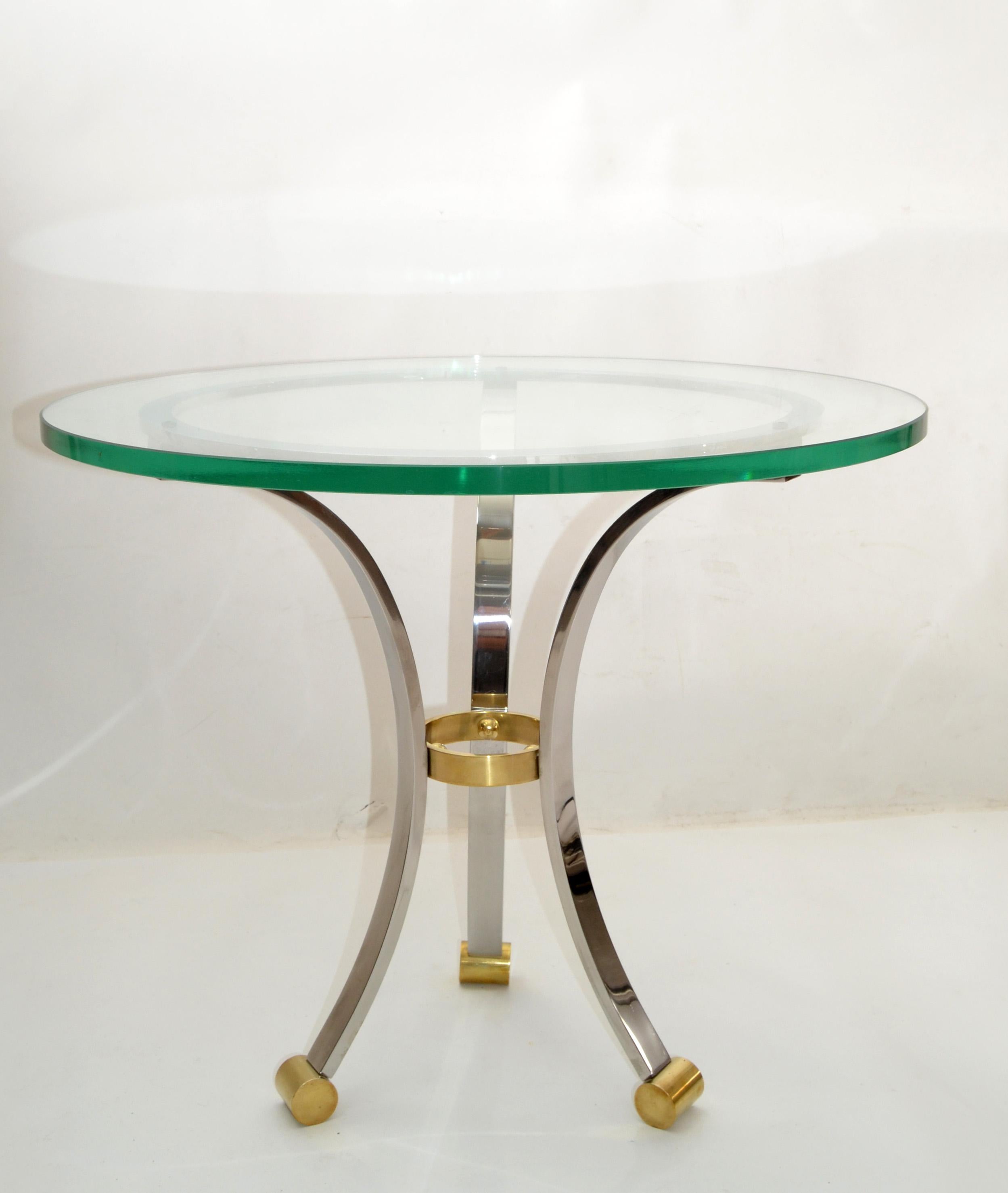 French Maison Jansen Round Glass, Brass & Steel Coffee Table Neoclassical, 1960s For Sale 10