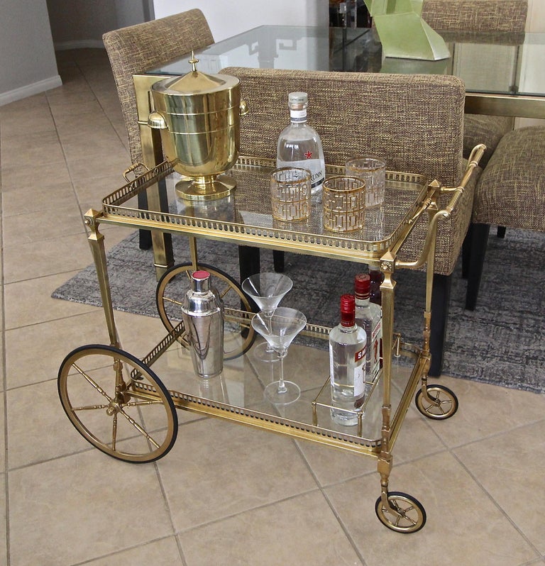 French Maison Jansen Solid Brass Bar Cart at 1stDibs