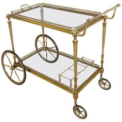 French Maison Jansen Solid Brass Bar Cart