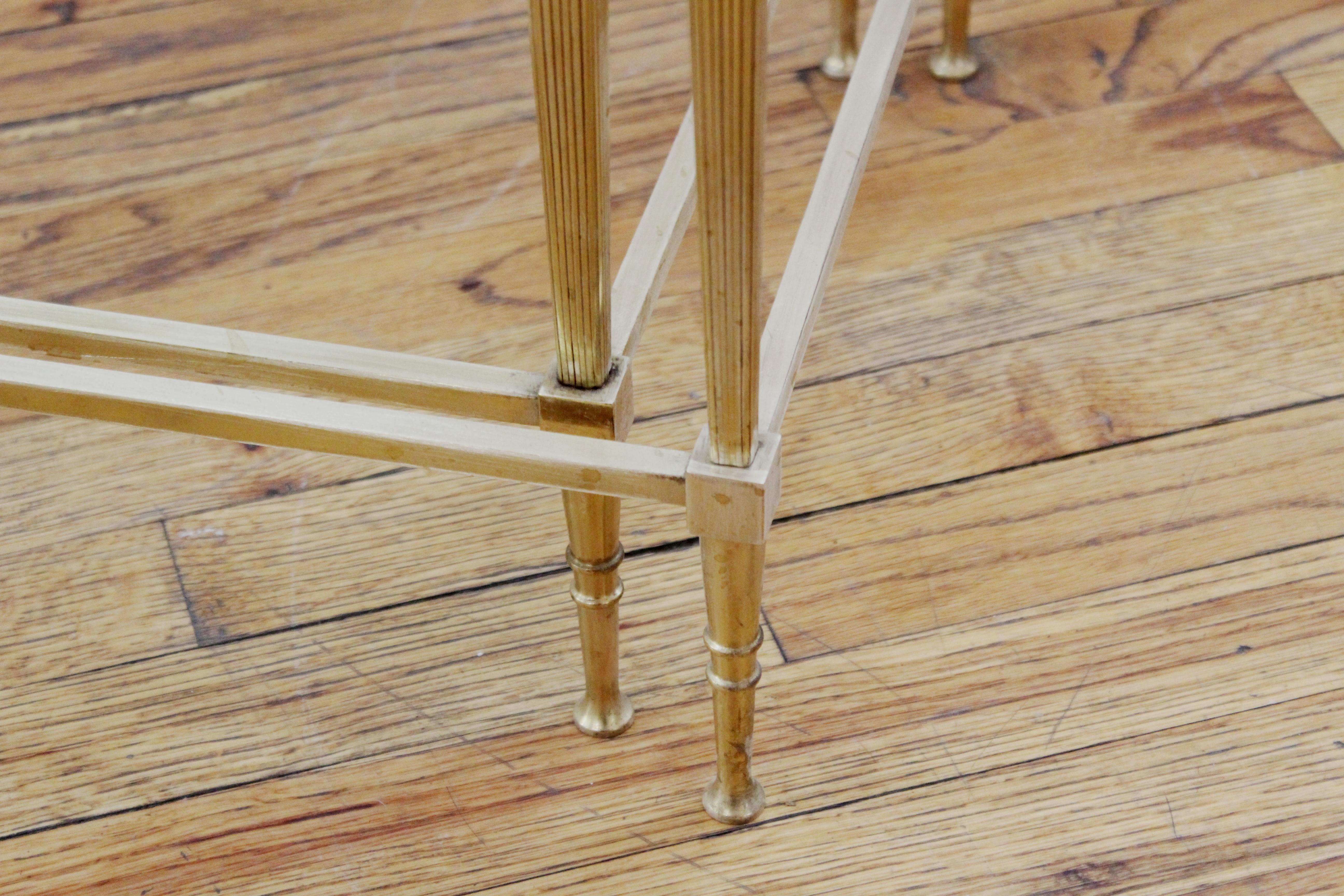 French Maison Jansen Style Brass and Glass Top Nesting Tables 6