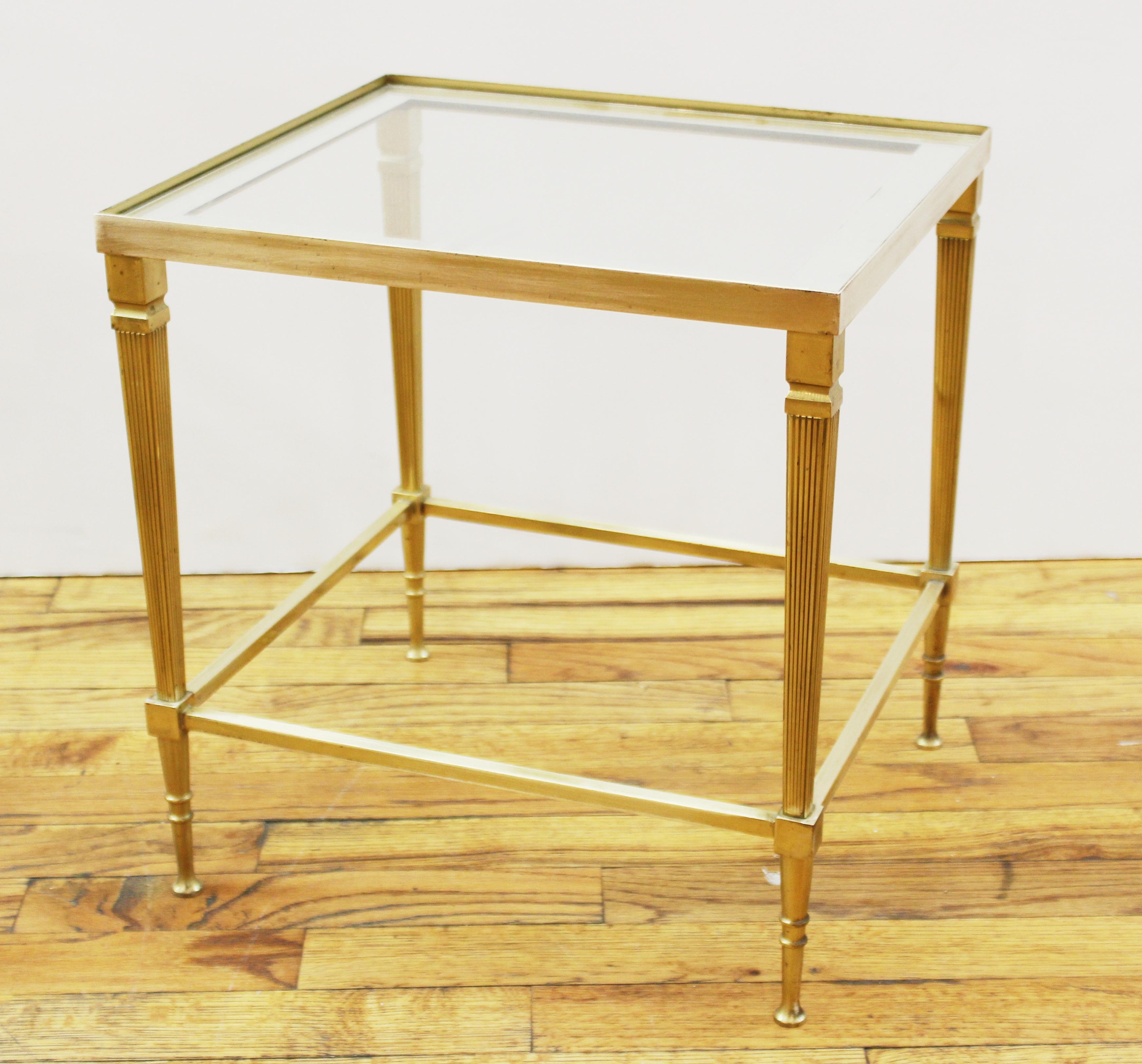 French Maison Jansen Style Brass and Glass Top Nesting Tables 2