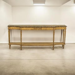 French Maison Jansen Style Cerused Carved Fruitwood Marble Top Console Table