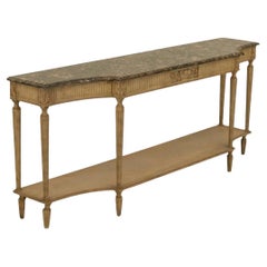 French Maison Jansen Style Cerused Carved Fruitwood Marble Top Console Table