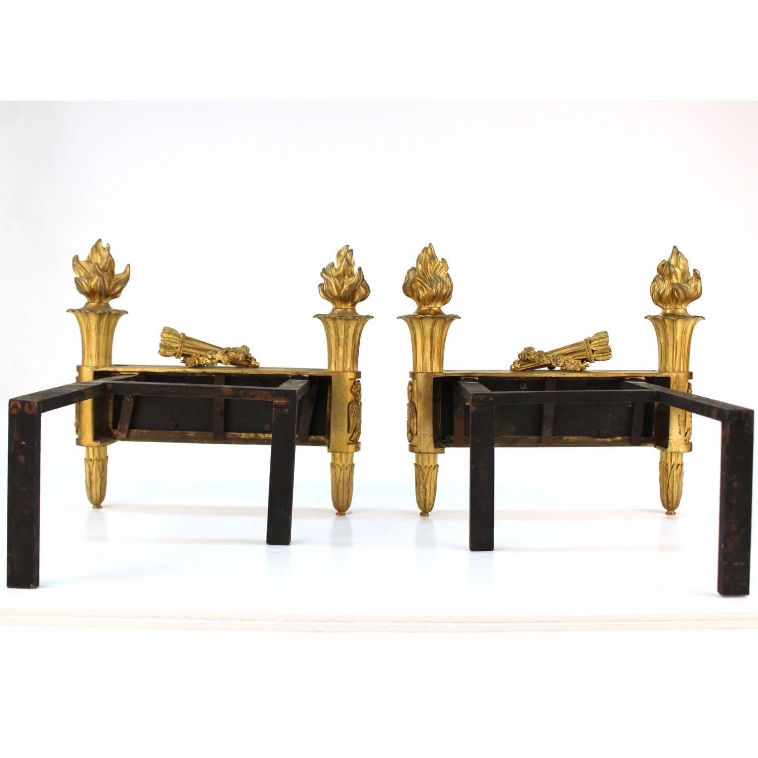 French Maison Jansen Style Directoire Andirons in Gilded Bronze 2