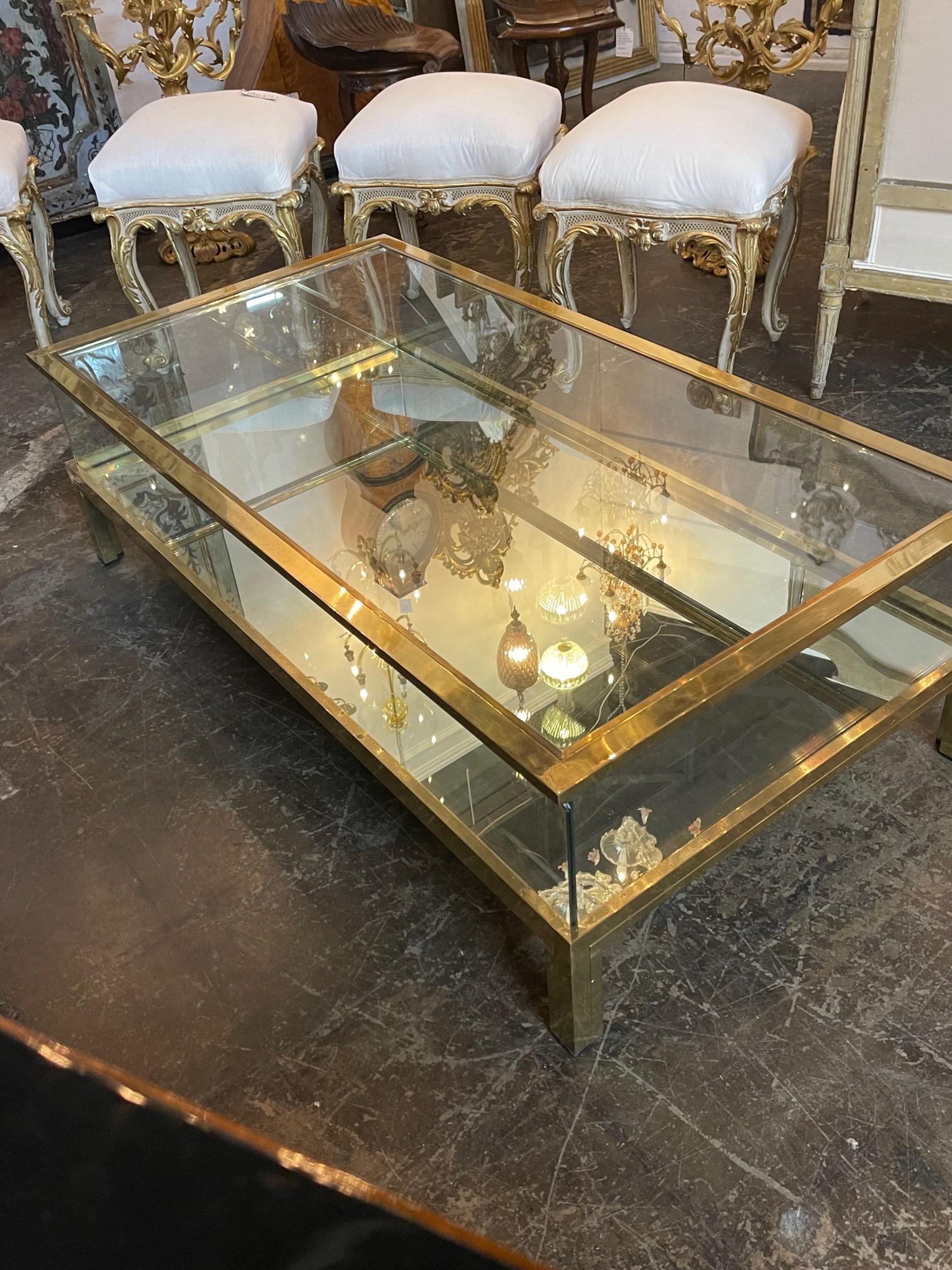 Brass French Maison Jansen Style Gilt Bronze and Glass Case Coffee Table For Sale