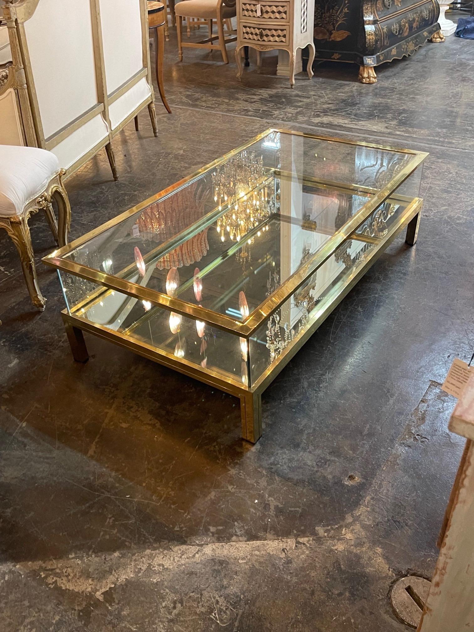 French Maison Jansen Style Gilt Bronze and Glass Case Coffee Table For Sale 3
