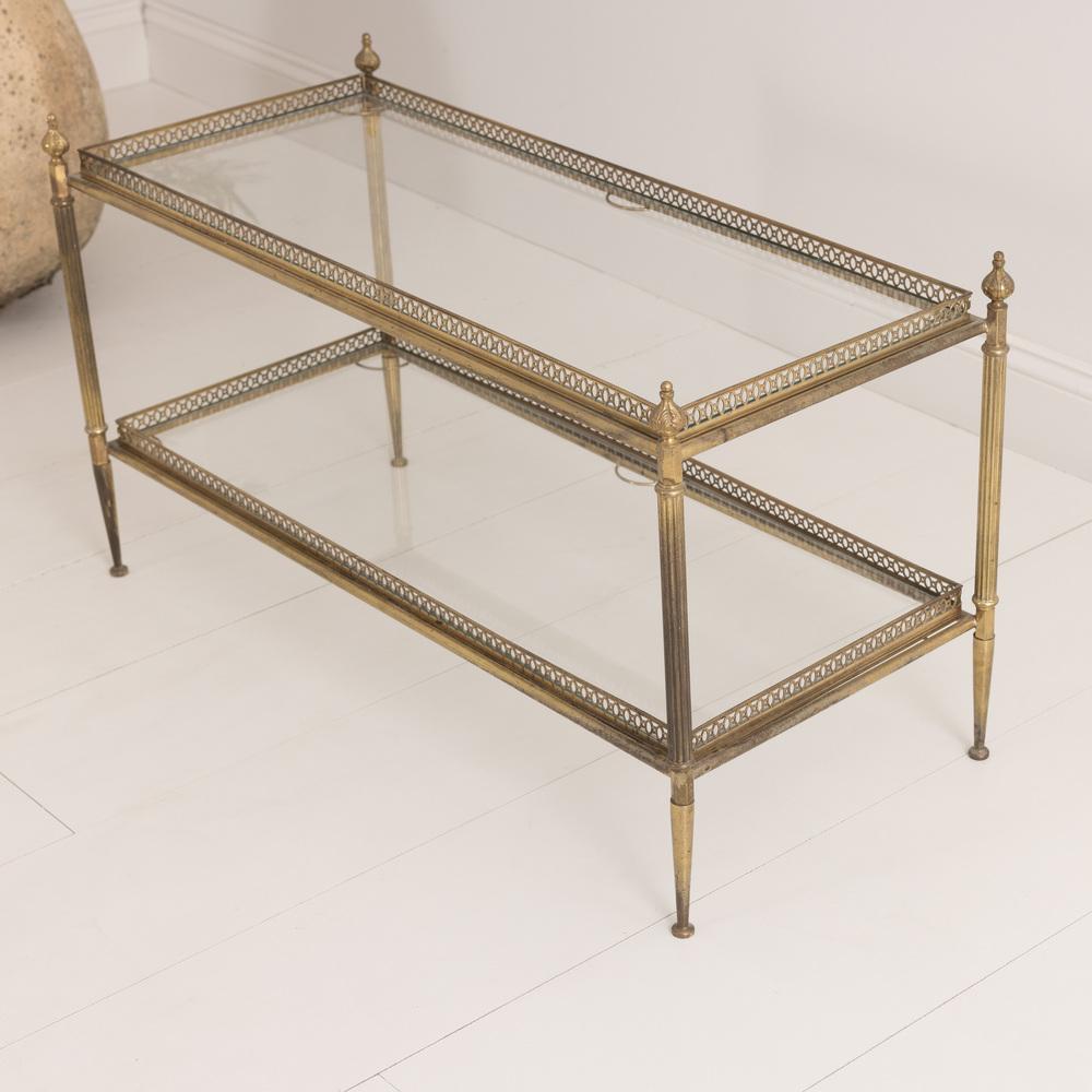 Mid-Century Modern French Maison Jansen Style Two-Tier Brass and Glass Coffee Table