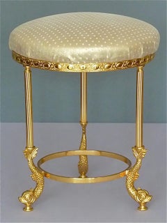 French Maison Lancel Gilt Bronze Brass Dolphin Stool Chair 1950s Charles Jansen