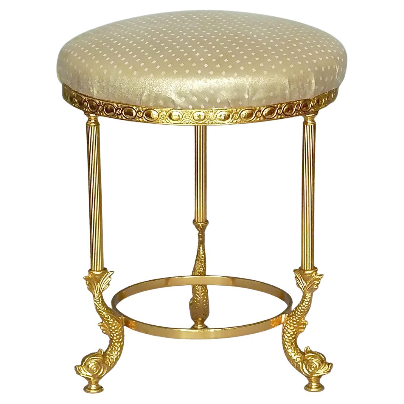 French Maison Lancel Gilt Bronze Brass Dolphin Stool Chair 1950s Charles Jansen 