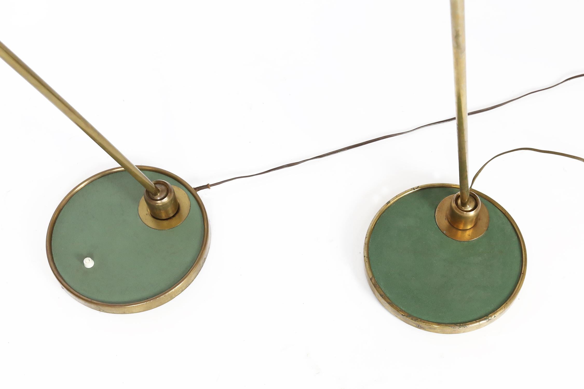 Brass French Maison Lunel Floor Lamps with Original Diabolo Shades, 1950s For Sale