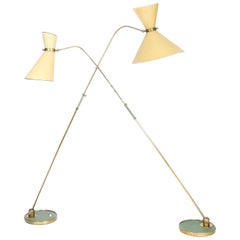 French Maison Lunel Floor Lamps with Original Diabolo Shades, 1950s