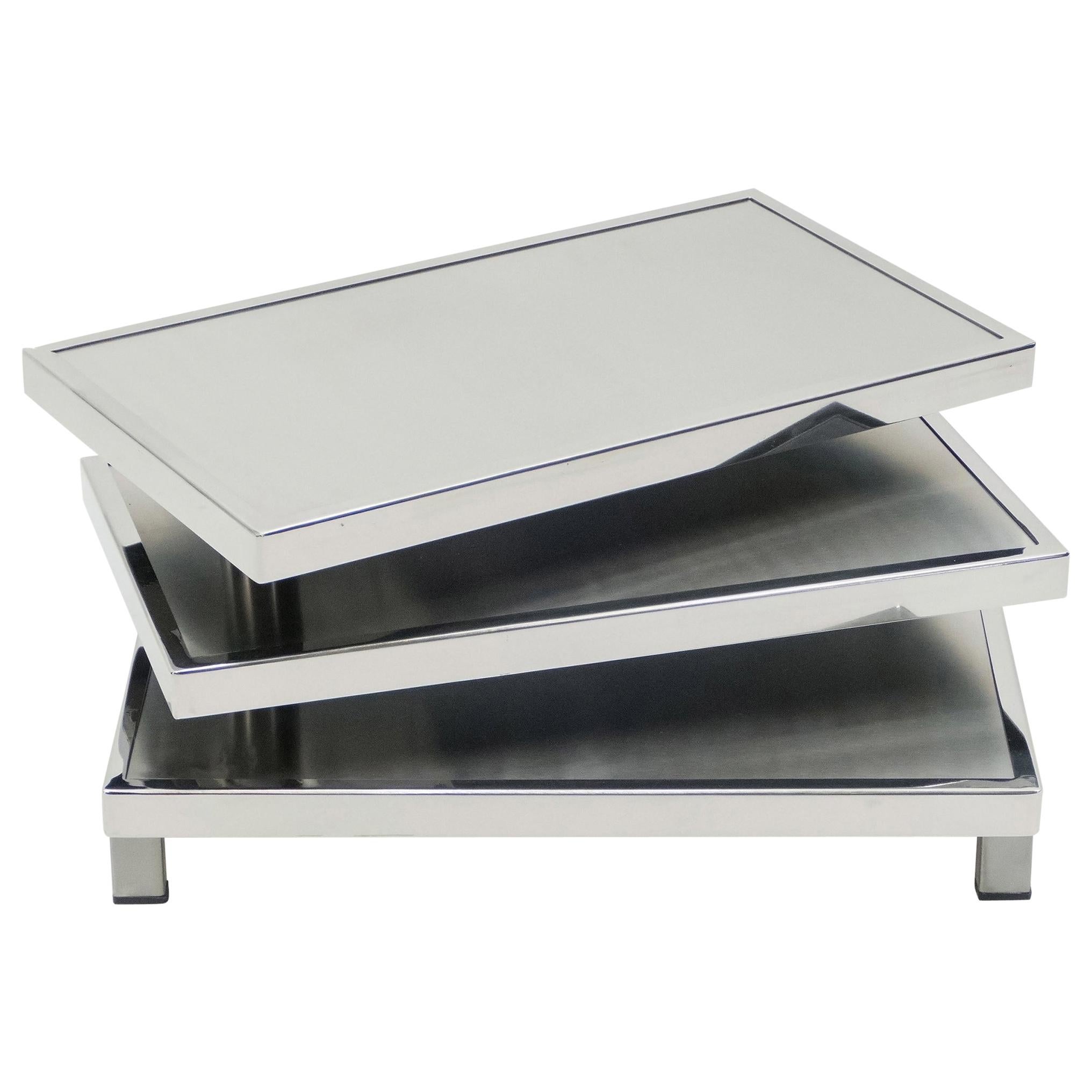 French Maison Mercier Three-Tier Chrome Steel Swivel Coffee Table, 1970s