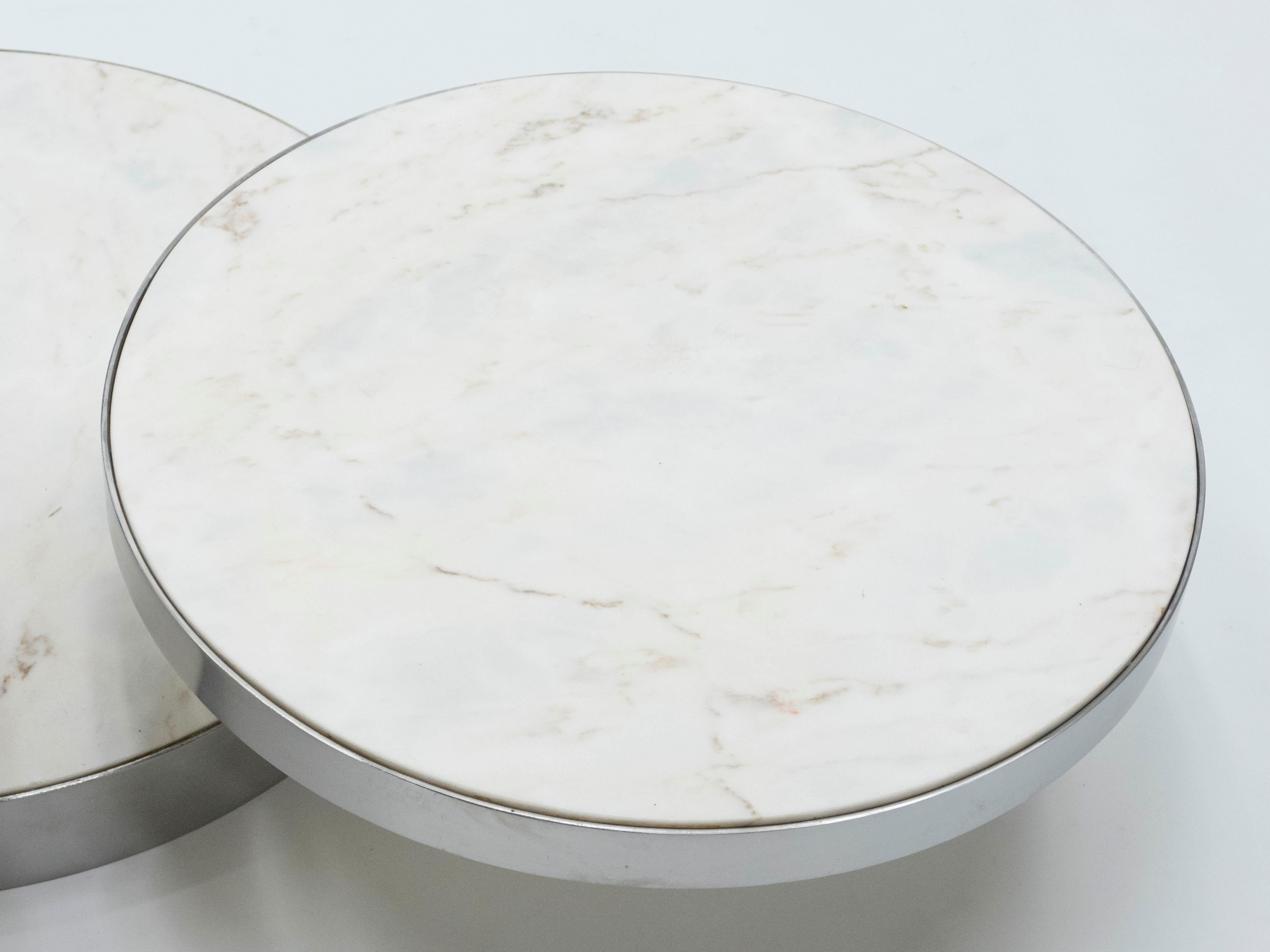 French Maison Mercier Three-Tier Marble Swivel Coffee Table, 1970s 5