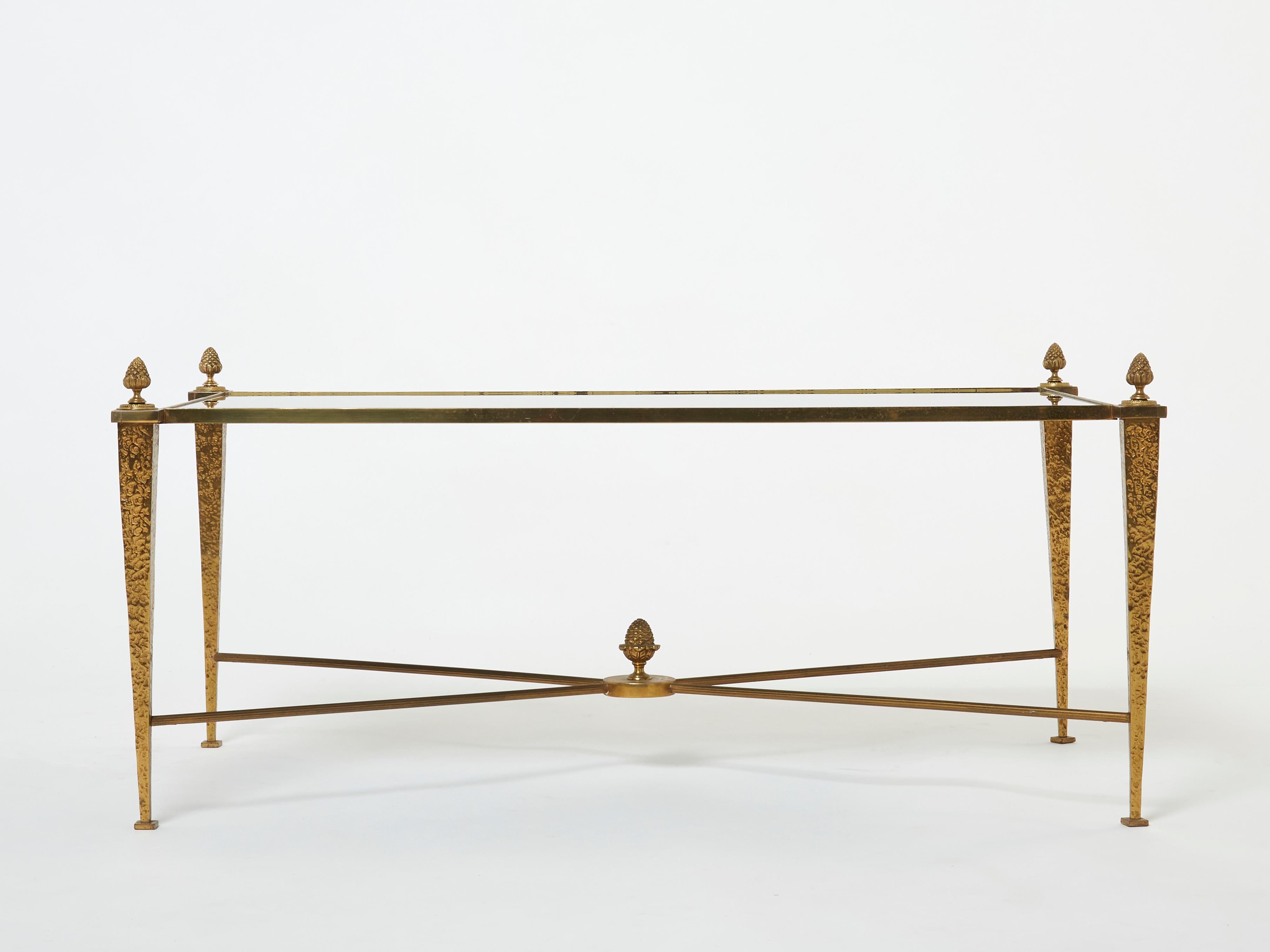 French Maison Ramsay Gilded Wrought Iron Opaline Coffee Table, 1960s For Sale 4