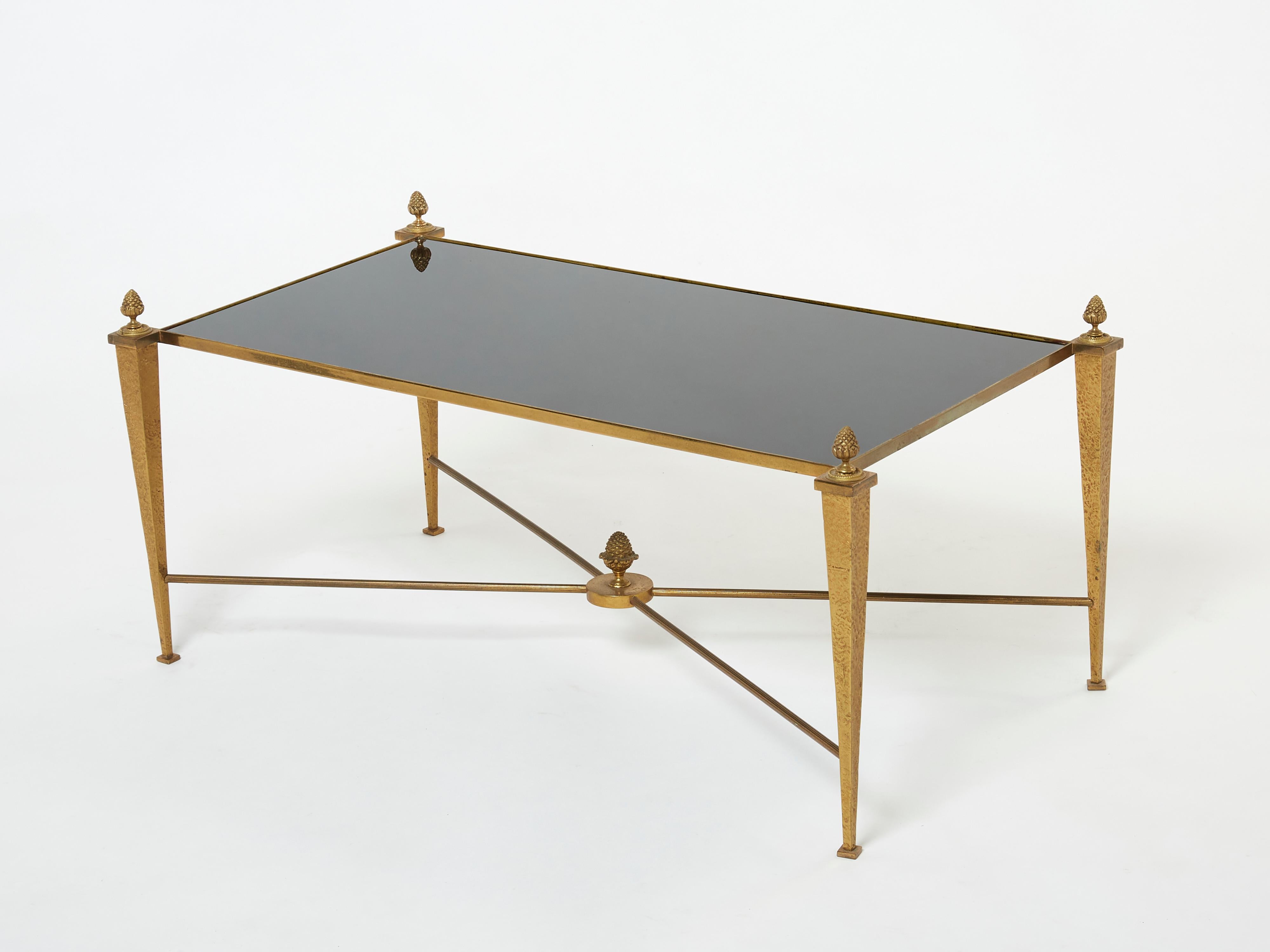French Maison Ramsay Gilded Wrought Iron Opaline Coffee Table, 1960s For Sale 6