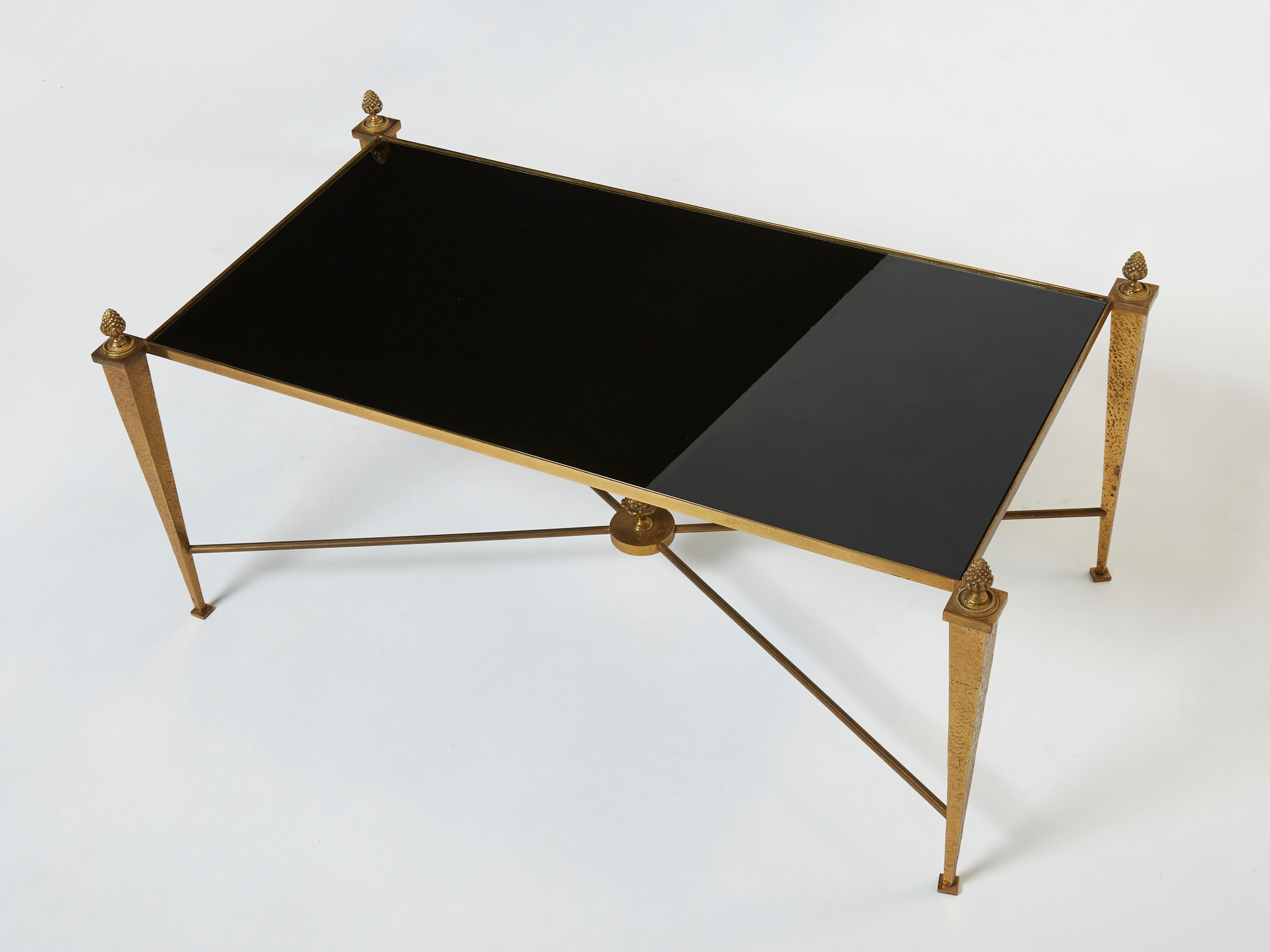 Mid-Century Modern French Maison Ramsay Gilded Wrought Iron Opaline Coffee Table, 1960s For Sale