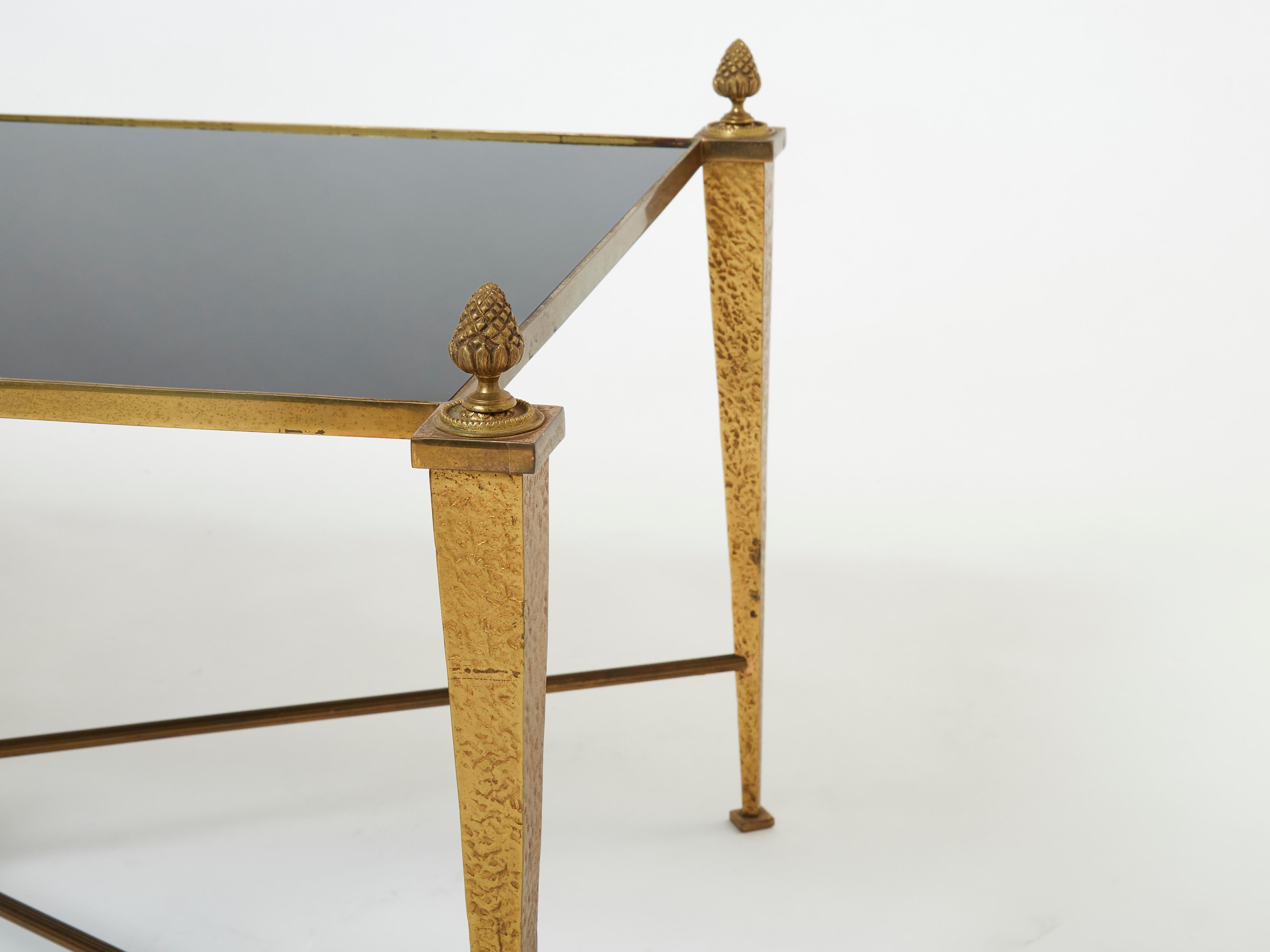French Maison Ramsay Gilded Wrought Iron Opaline Coffee Table, 1960s In Good Condition For Sale In Paris, IDF