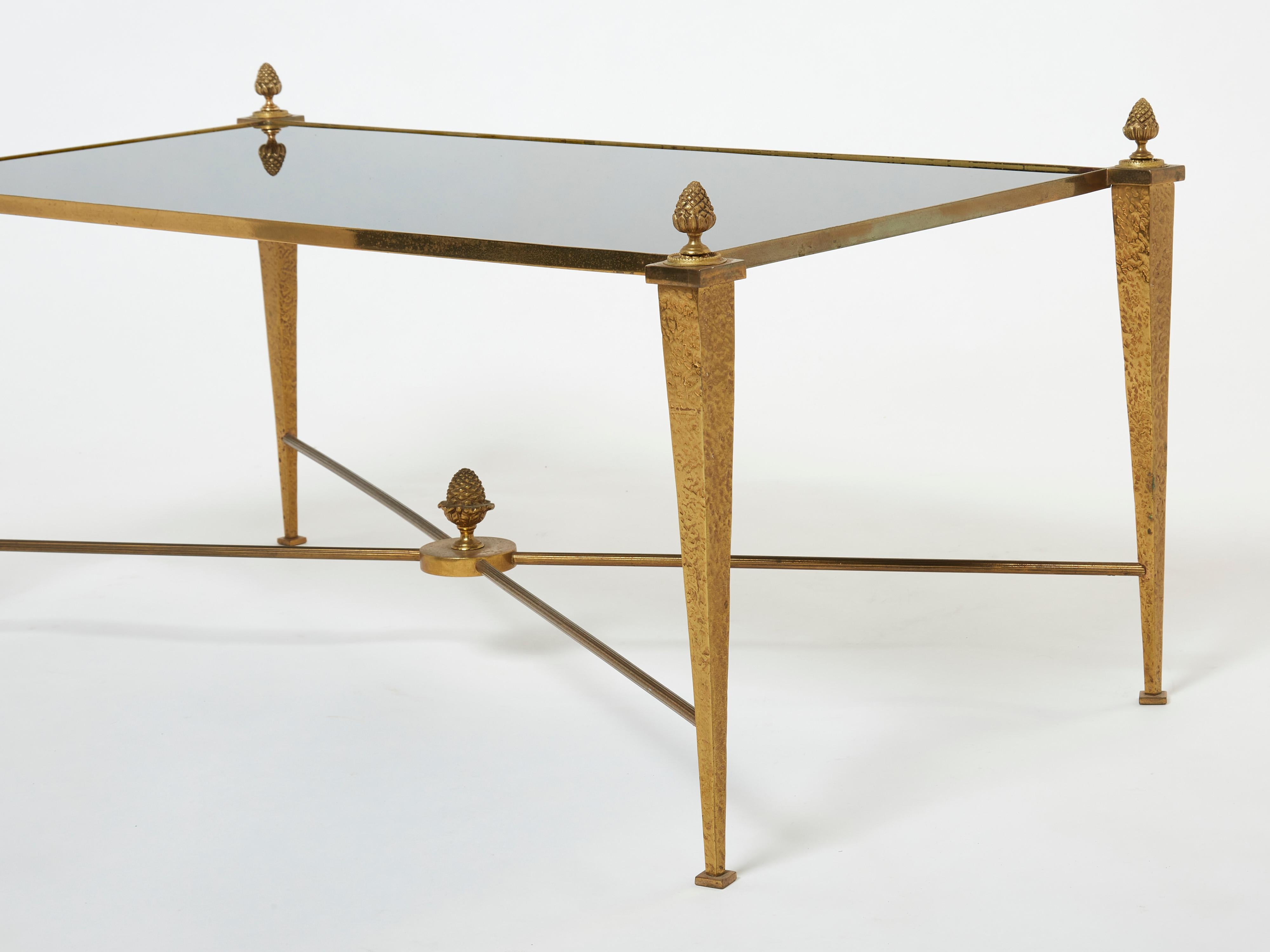 French Maison Ramsay Gilded Wrought Iron Opaline Coffee Table, 1960s For Sale 1