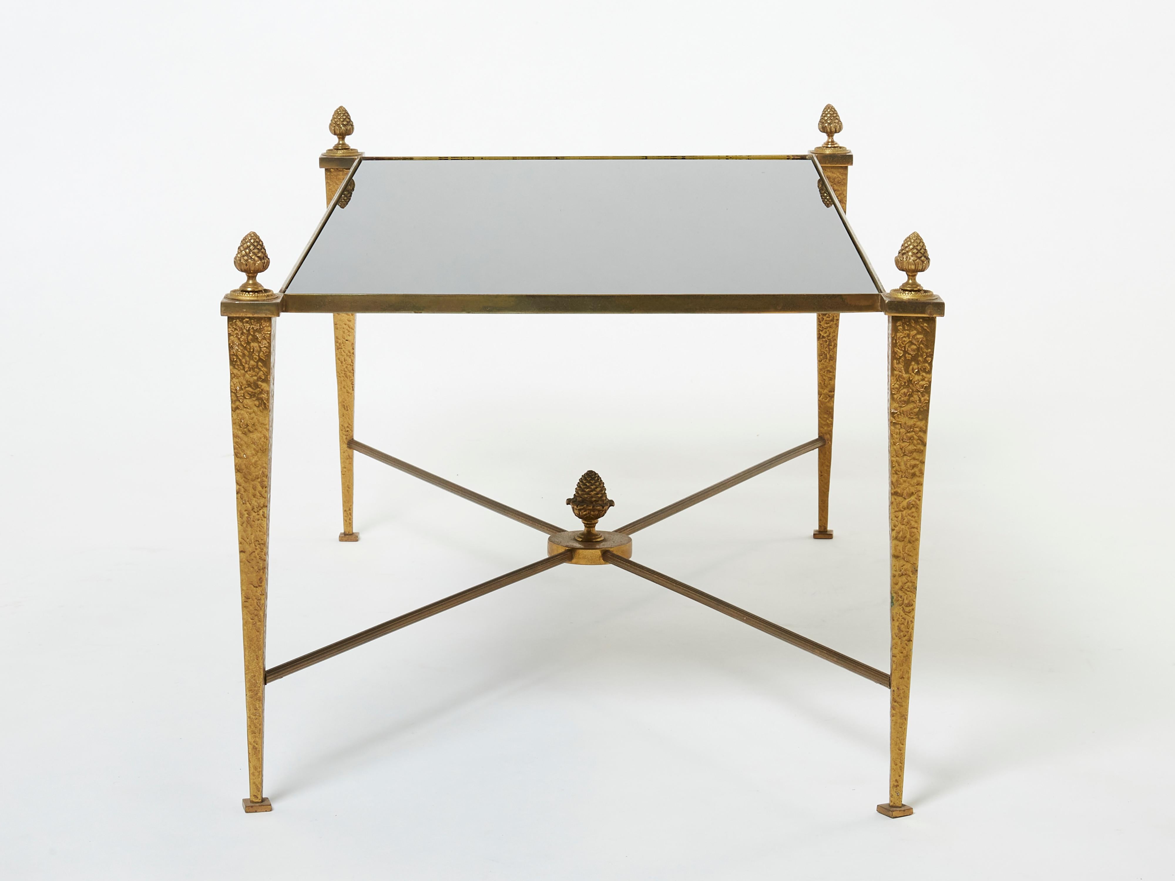 French Maison Ramsay Gilded Wrought Iron Opaline Coffee Table, 1960s For Sale 2