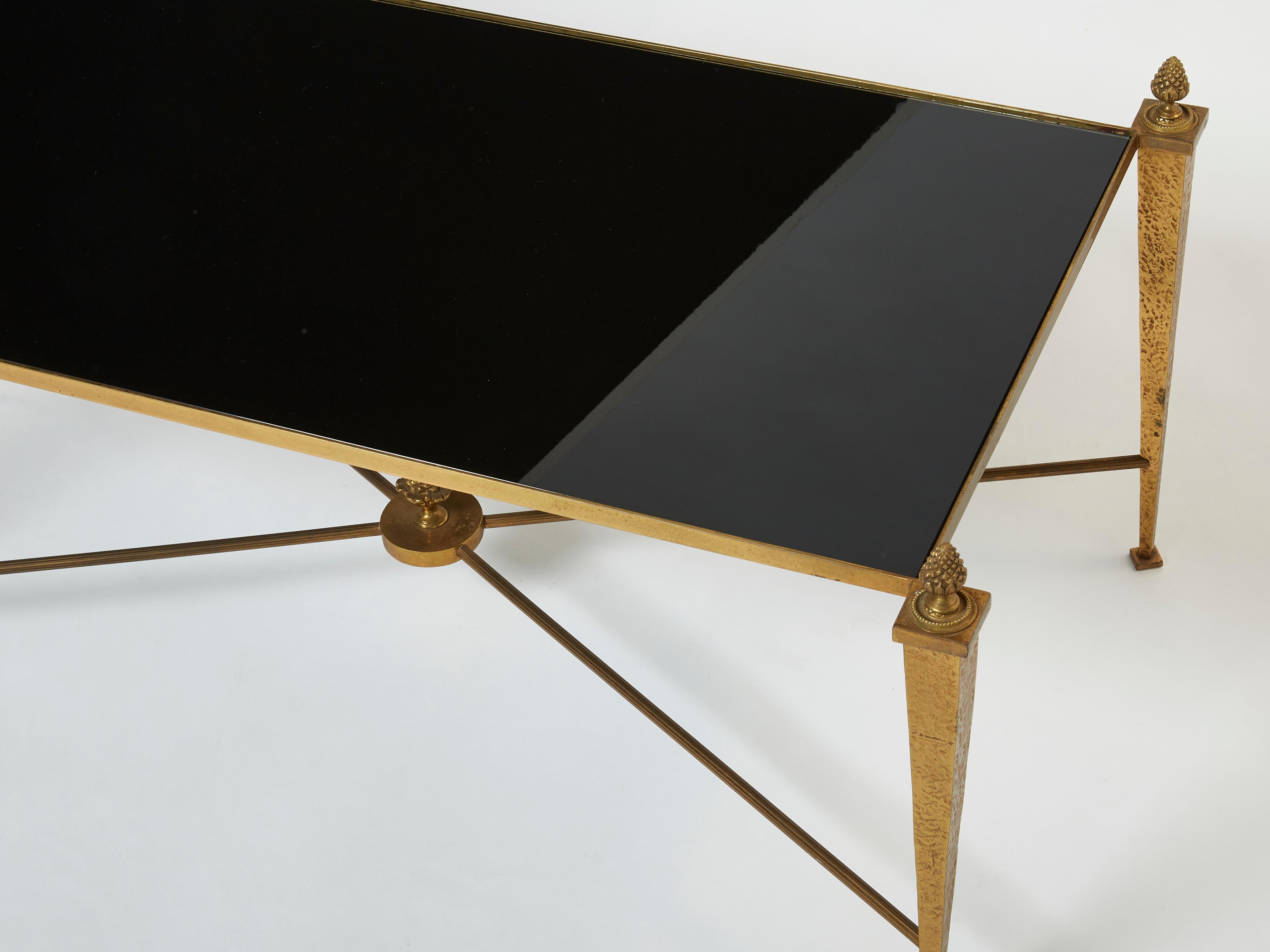 French Maison Ramsay Gilded Wrought Iron Opaline Coffee Table, 1960s For Sale 3