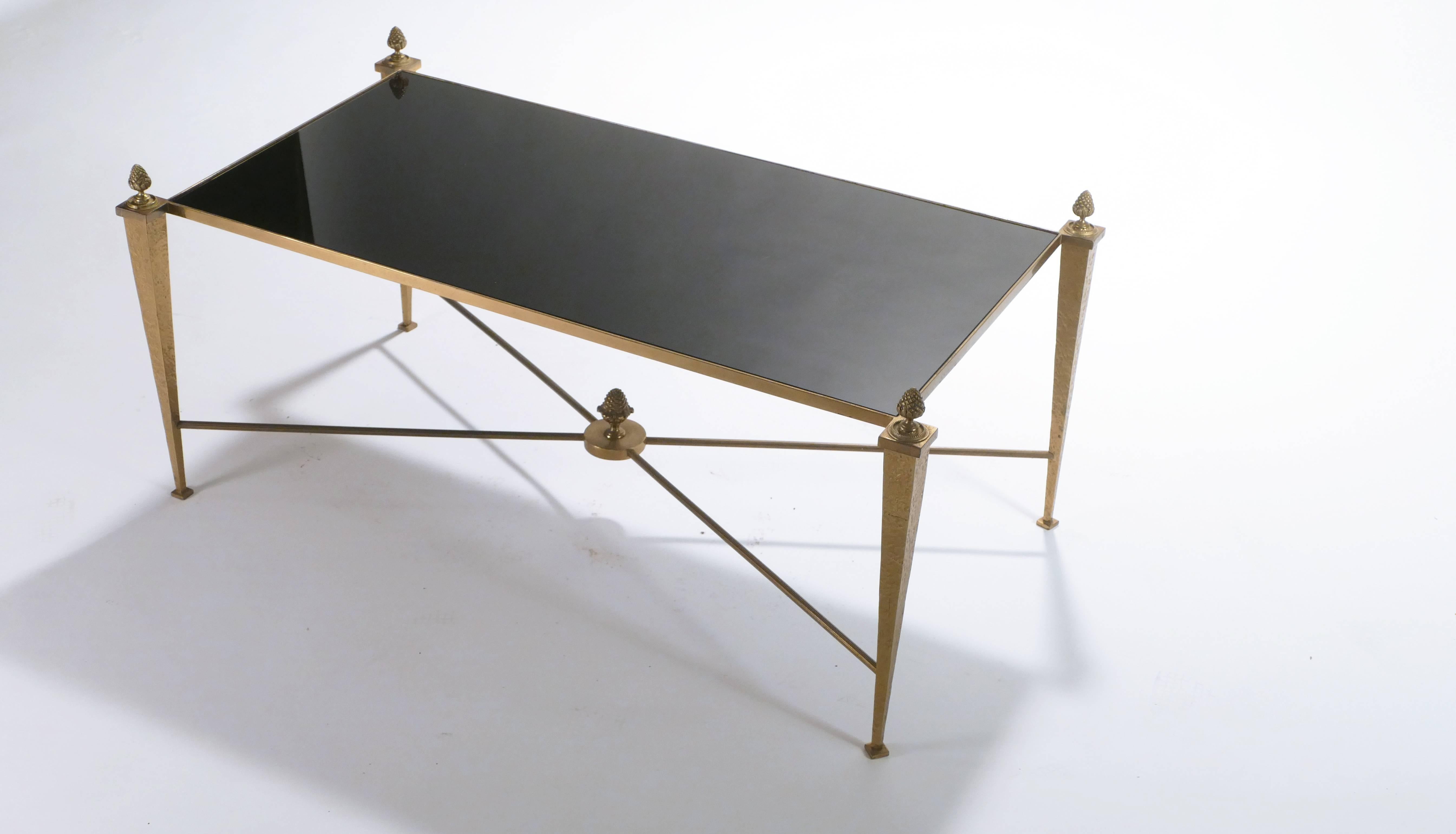 Neoclassical French Maison Ramsay Gold Gilt and Opaline Coffee Table, 1960s