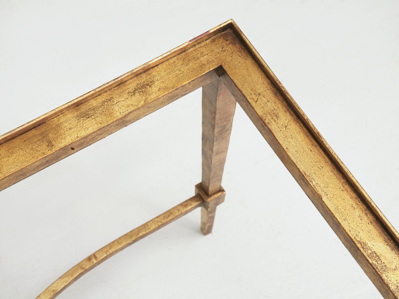 Mid-Century Modern Table basse en fer doré d'inspiration Maison Ramsey, fabriquée à la main sur commande au niveau local en vente