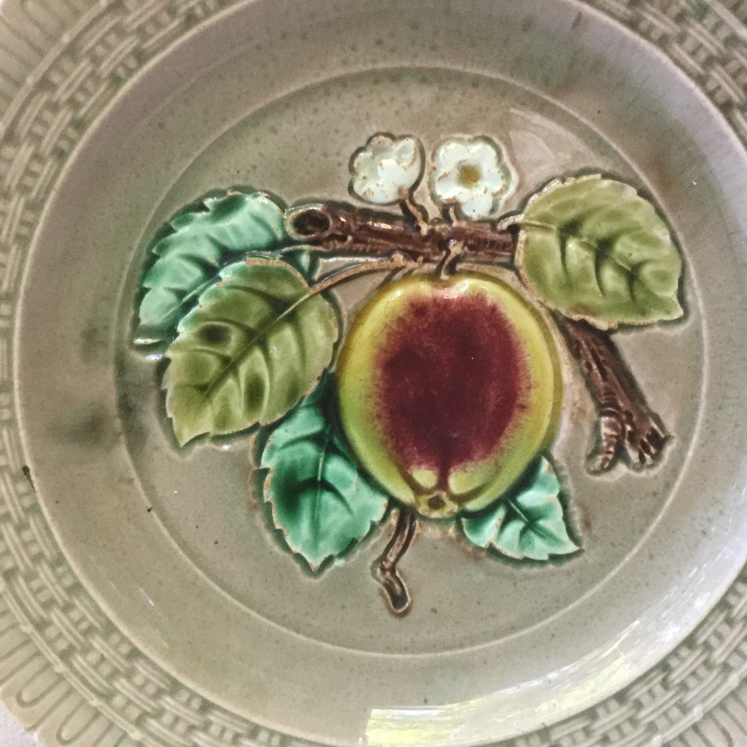 Country French Majolica Apple Plate Luneville, circa 1880