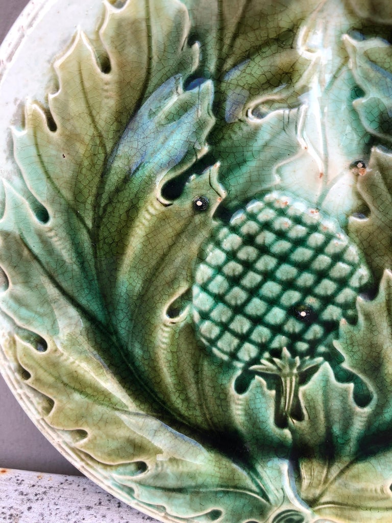 French Majolica Artichoke Plate, Circa 1890 For Sale at 1stDibs
