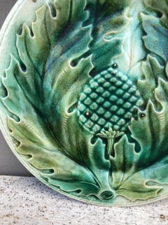 French Majolica Artichoke Plate, Circa 1890