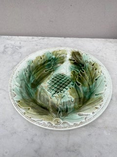French Majolica Artichoke Plate, Circa 1890