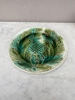 French Majolica Artichoke Plate, Circa 1890