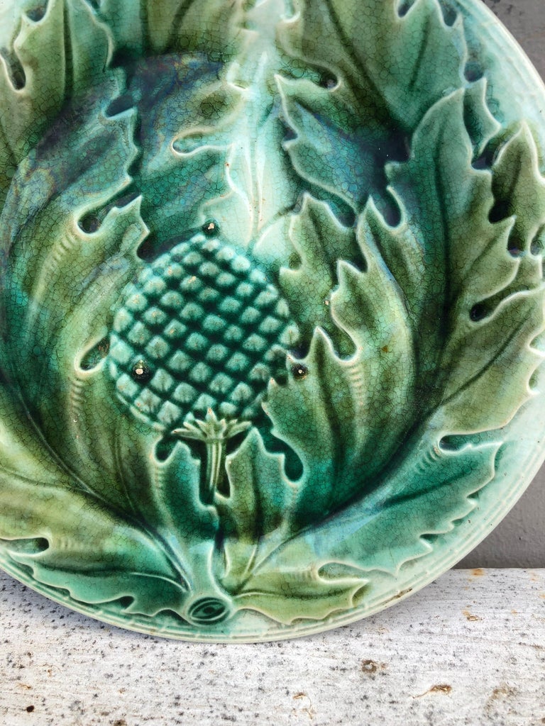 French Majolica Artichoke Plate, Circa 1890 For Sale at 1stDibs