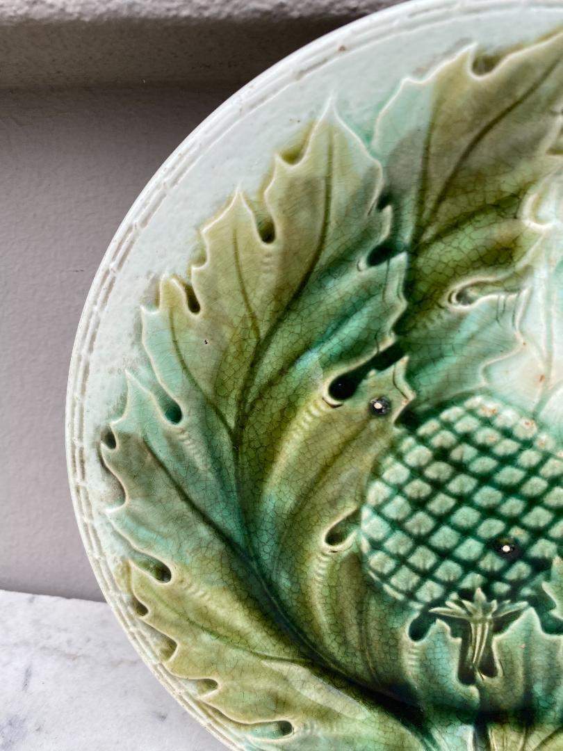 Ceramic French Majolica Artichoke Plate, Circa 1890