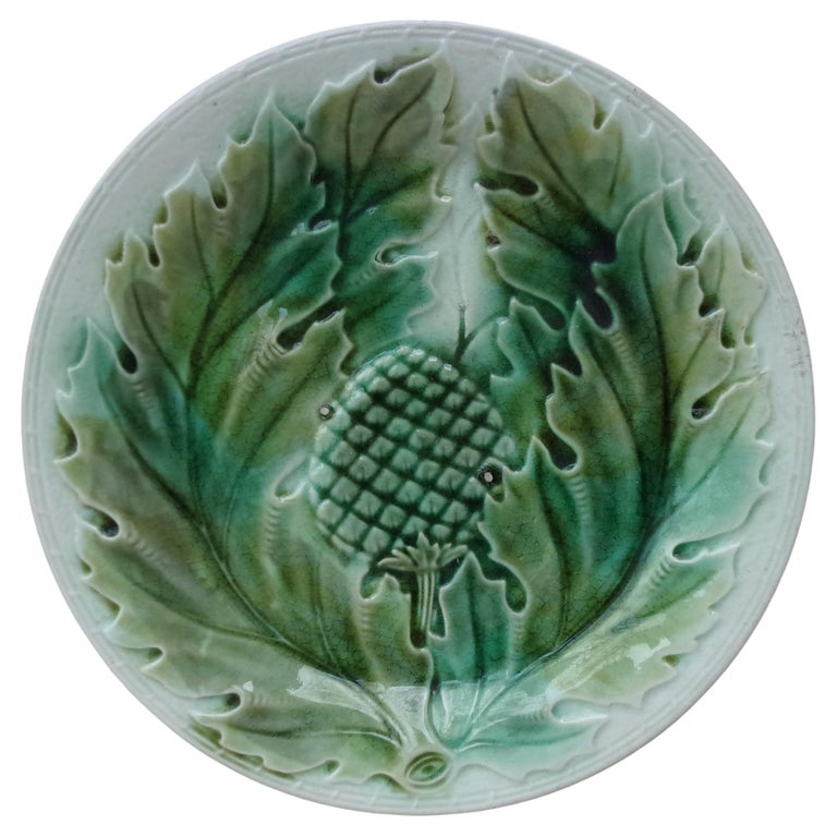 French Majolica Artichoke Plate, Circa 1890 For Sale at 1stDibs