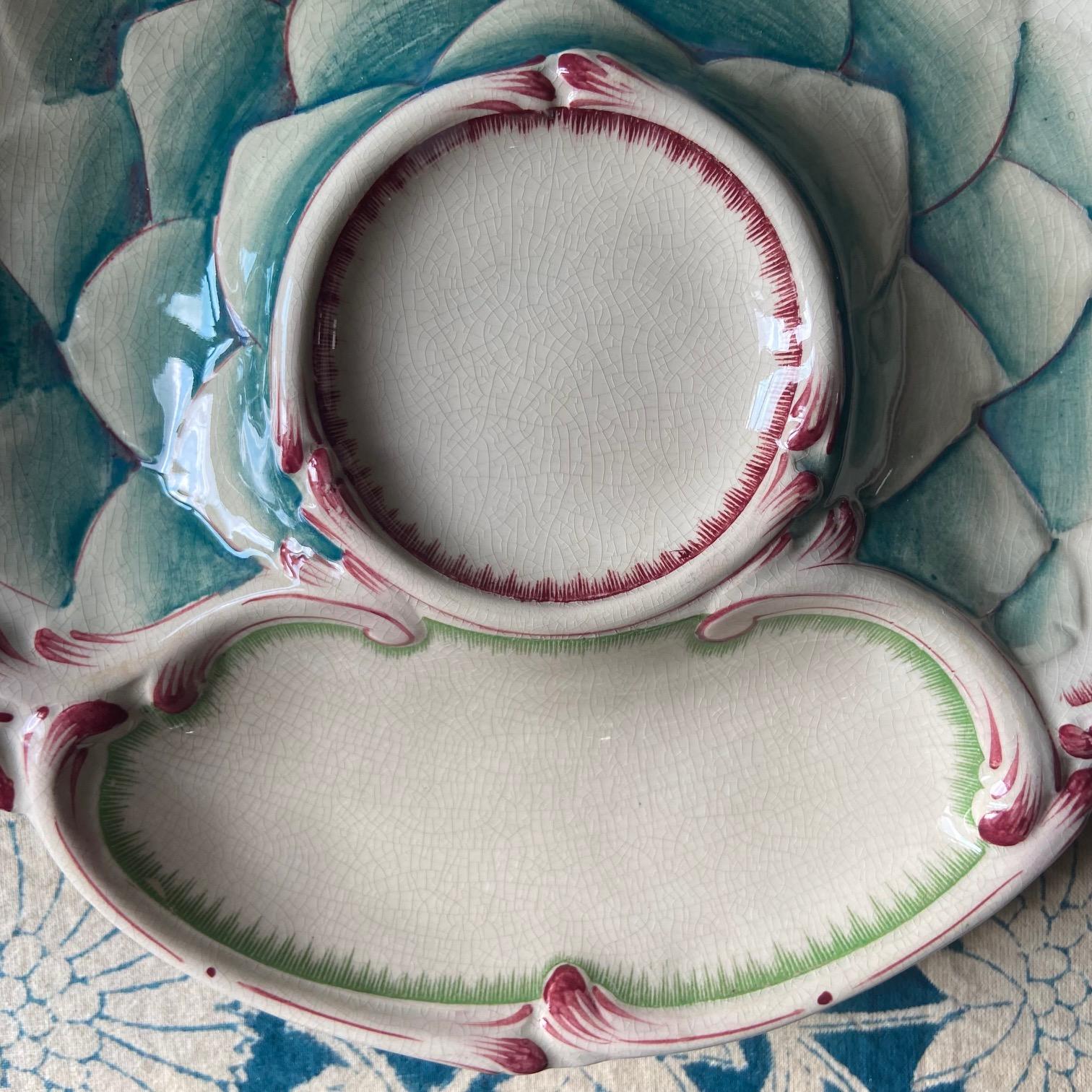 French Majolica Artichoke Plate Sarreguemines, circa 1900 (Art nouveau) im Angebot