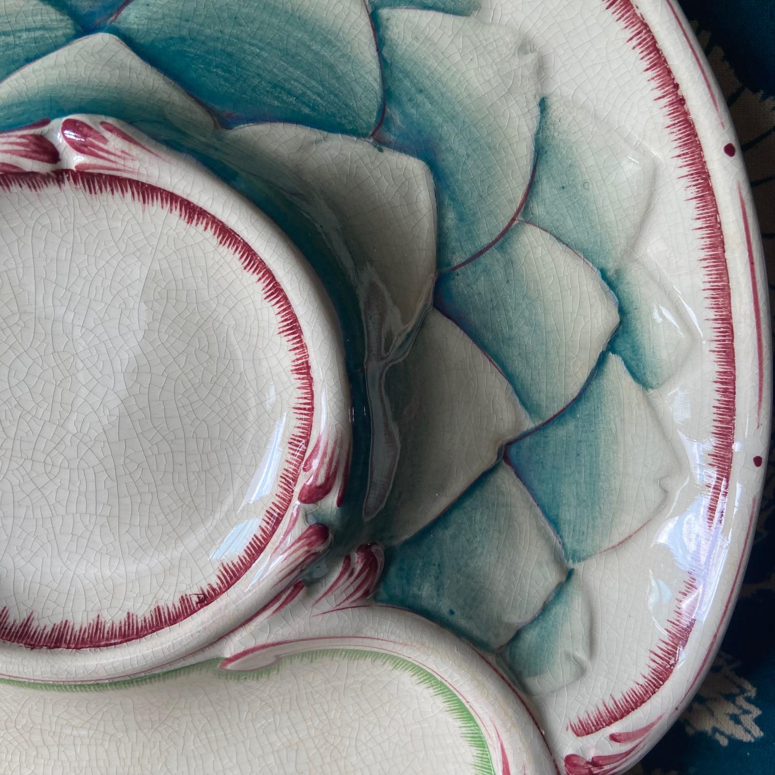 French Majolica Artichoke Plate Sarreguemines, circa 1900 In Good Condition For Sale In ASNIÈRES-SUR-SEINE, FR