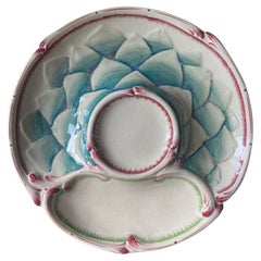 French Majolica Artichoke Plate Sarreguemines, circa 1900
