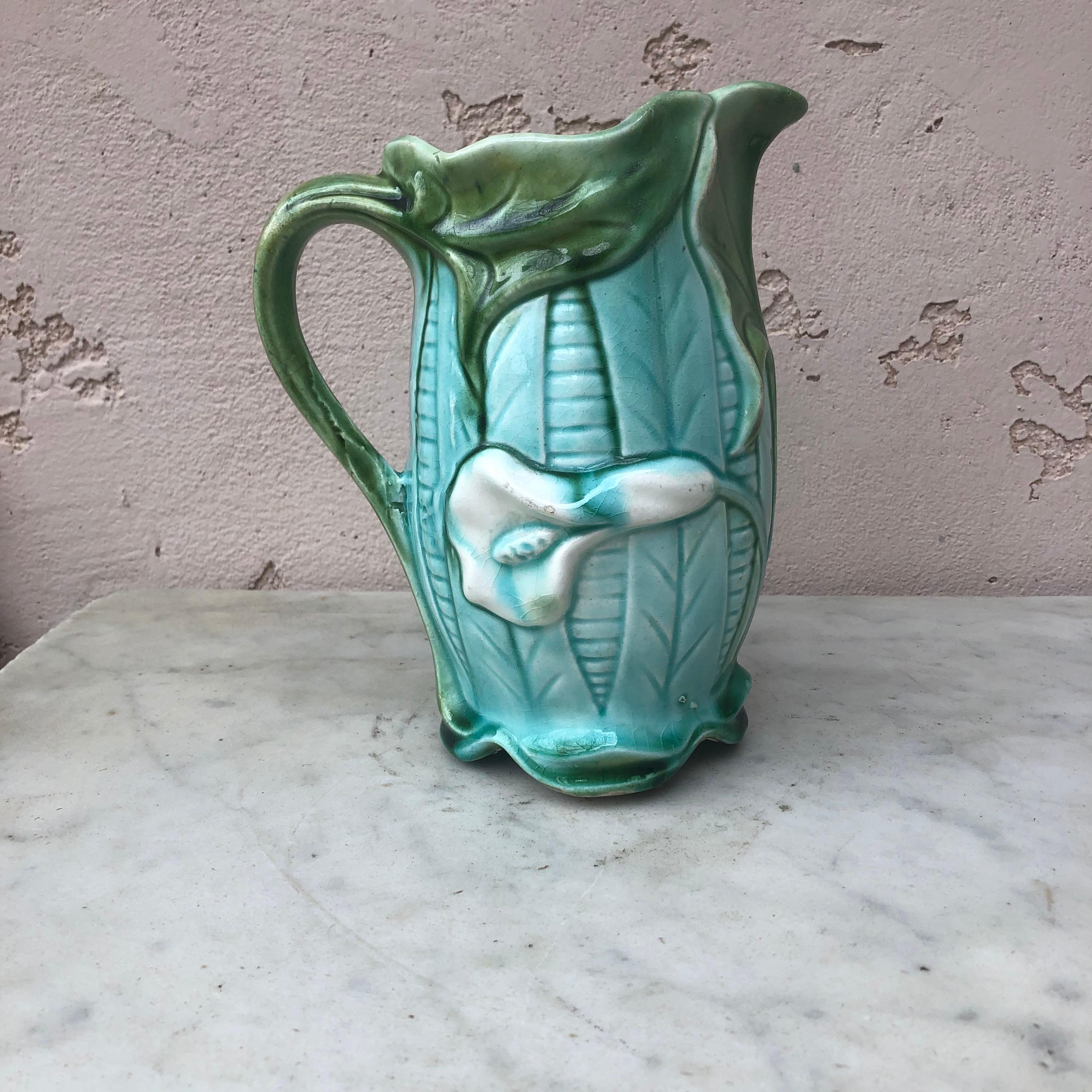 French Majolica arum pitcher circa 1890 from North of France.
Art Nouveau.