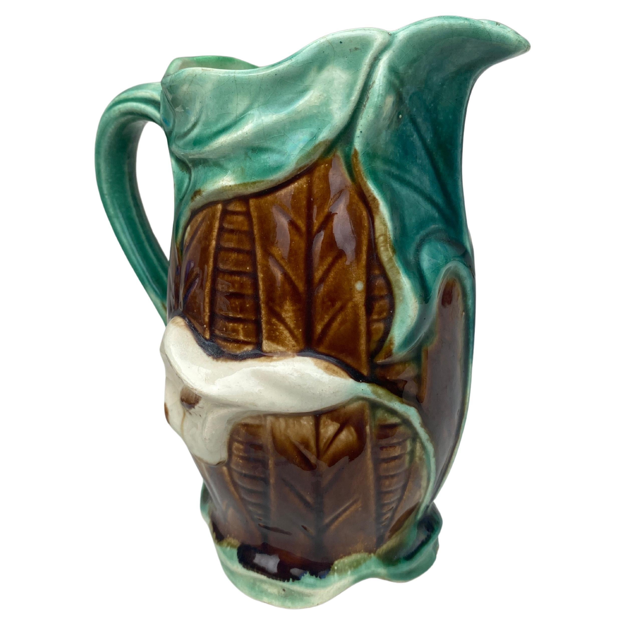 French Majolica arum pitcher circa 1890 from North of France.
Art Nouveau.