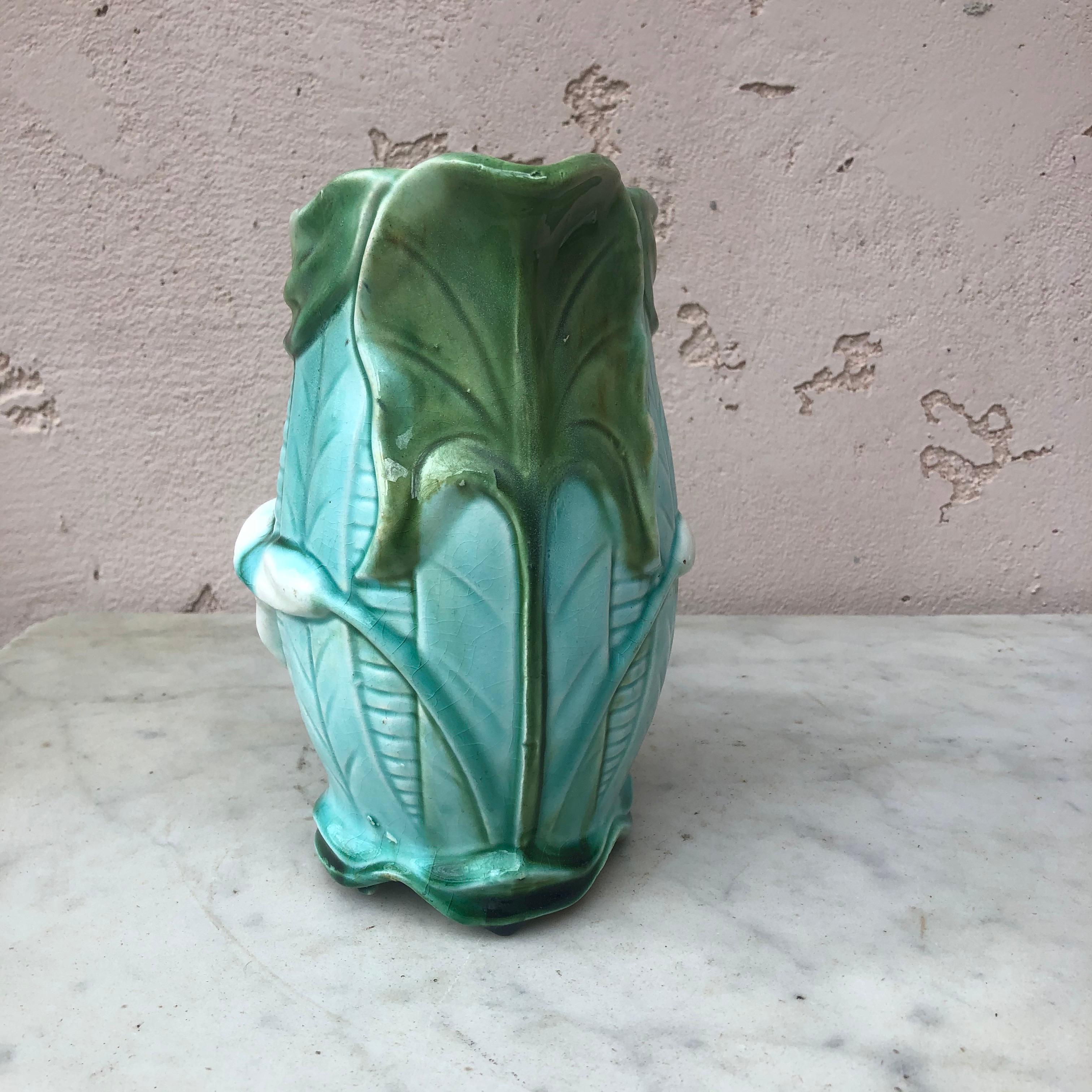 French Majolica Arum Pitcher, circa 1890 In Good Condition For Sale In Austin, TX