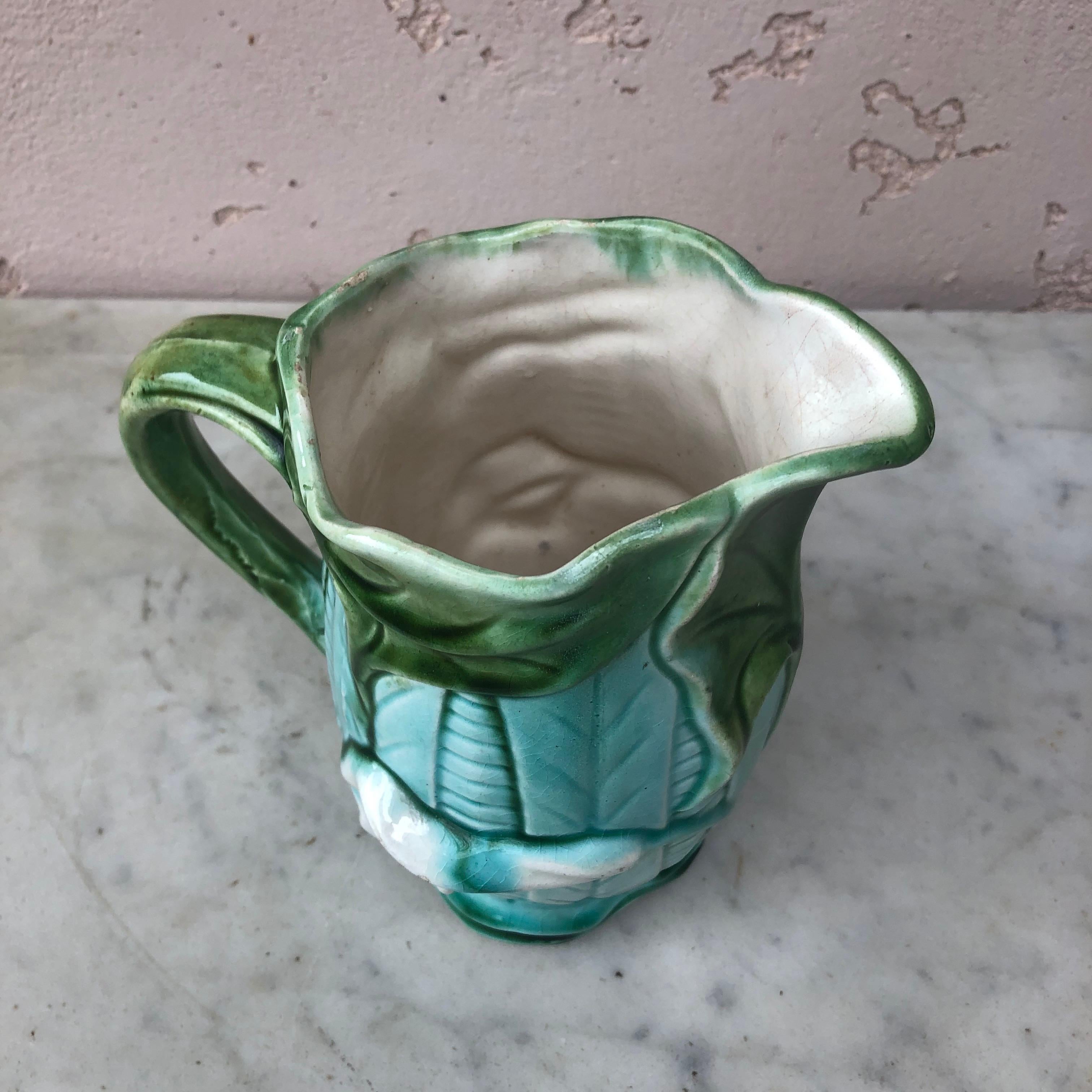 Early 20th Century French Majolica Arum Pitcher, circa 1890 For Sale