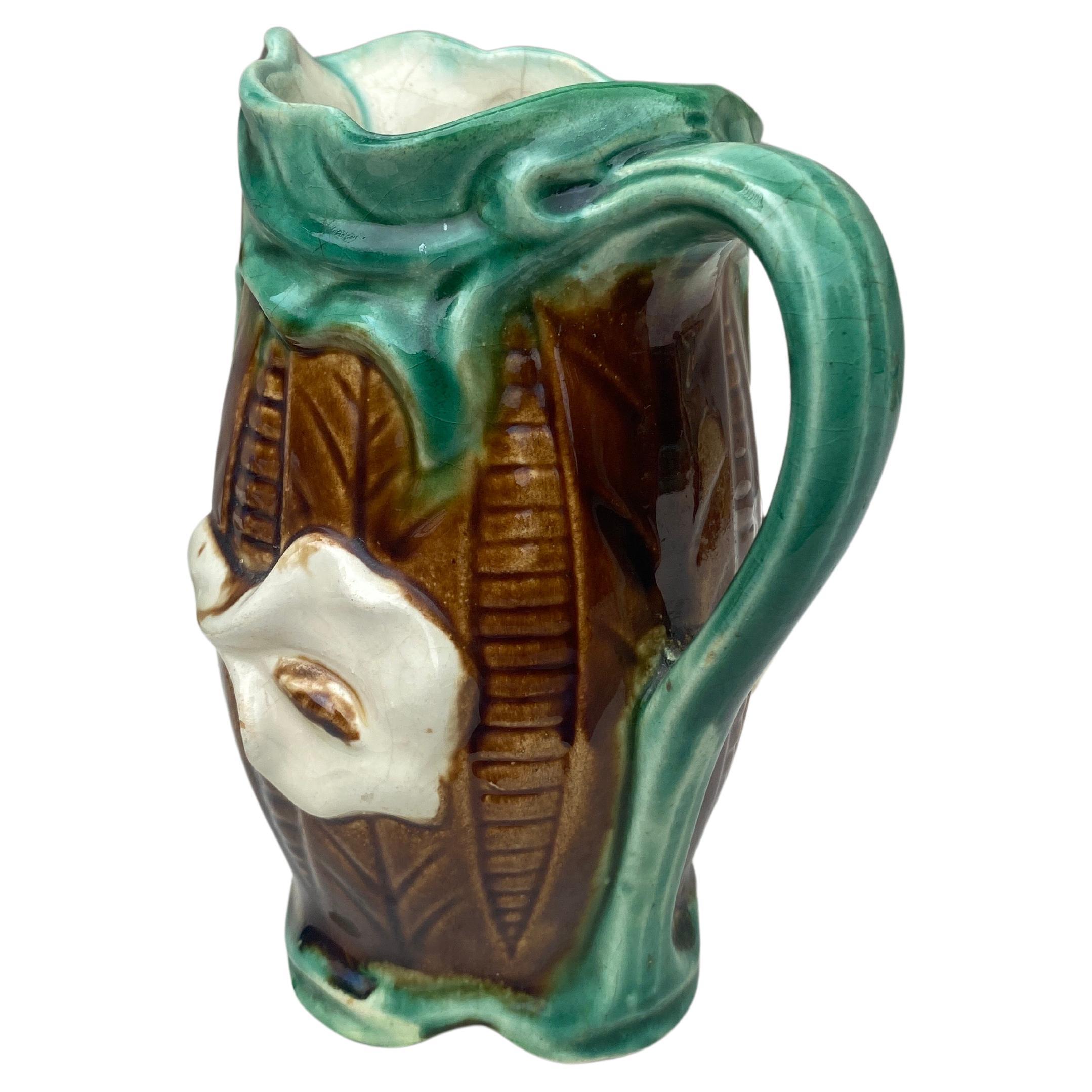 French Majolica Arum Pitcher, circa 1890 For Sale 1