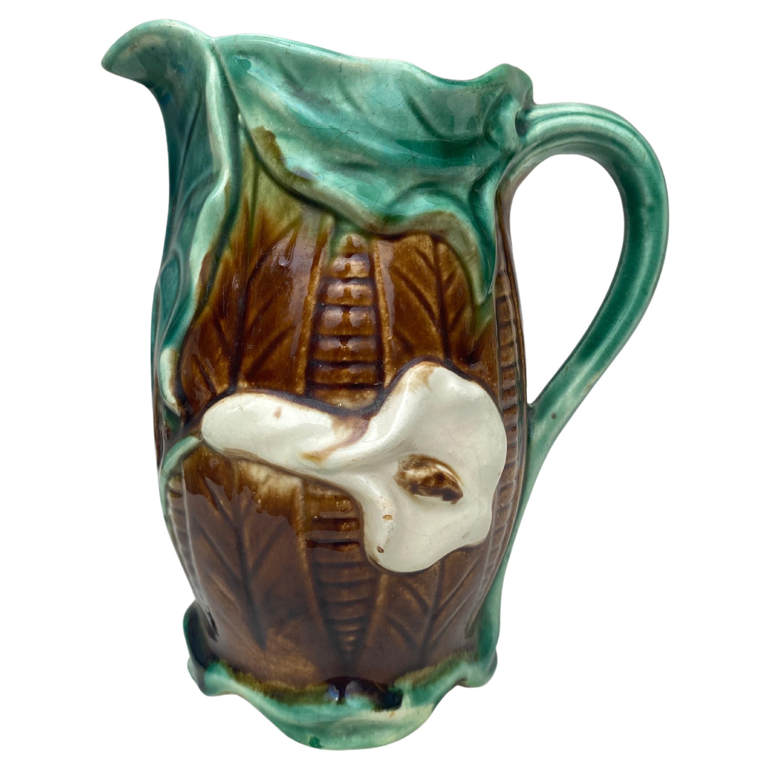 French Majolica Arum Pitcher, circa 1890 For Sale