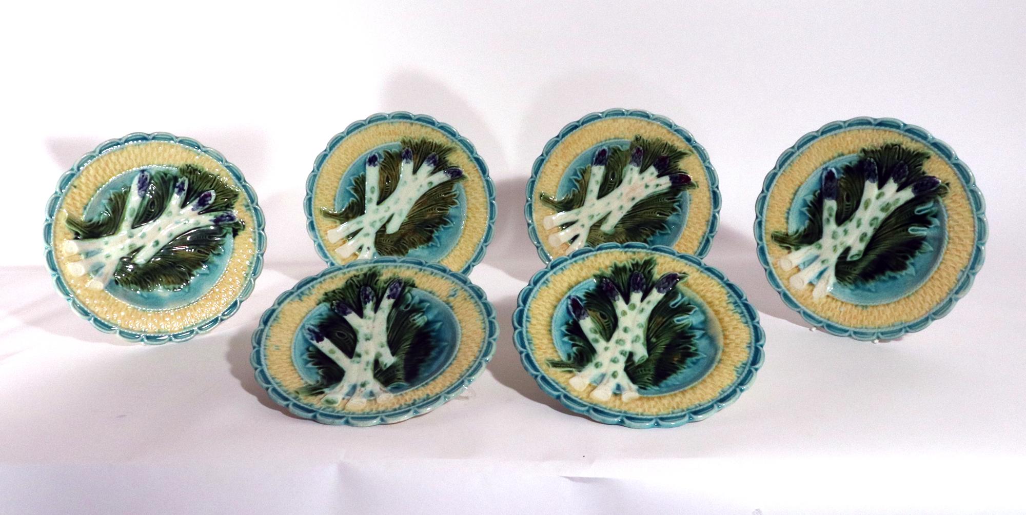 Victorian French Majolica Asparagus Dishes, Salins Factory,  Set of Six For Sale