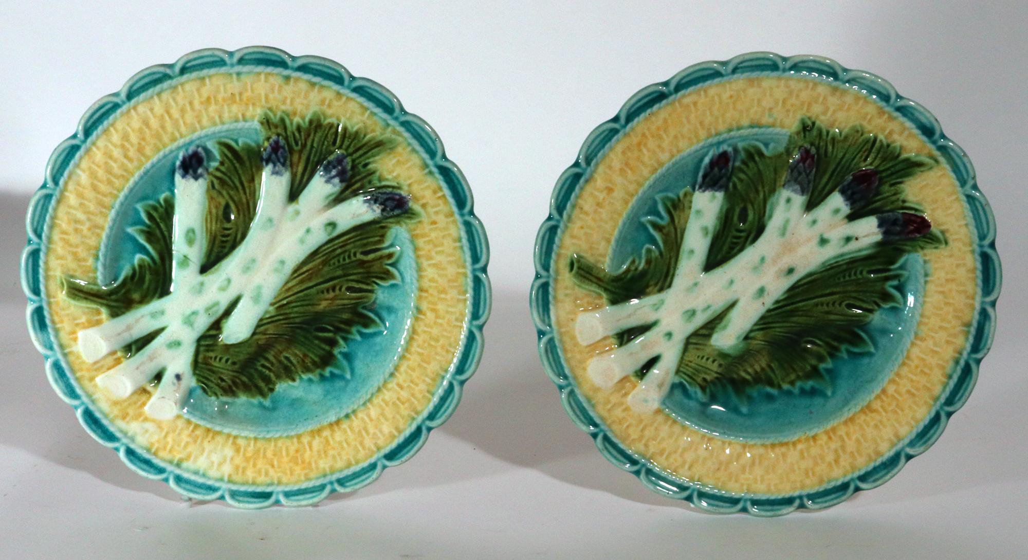 19th Century French Majolica Asparagus Dishes, Salins Factory,  Set of Six For Sale